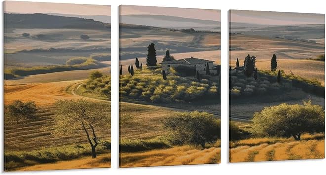 Tuscany Landscape Tree Scenery Farm Three Panel Wall Art Framed Decor Paintings Multi Style Single & Combined Picture Three Piece Combination Art Prints Home Wall Ornament