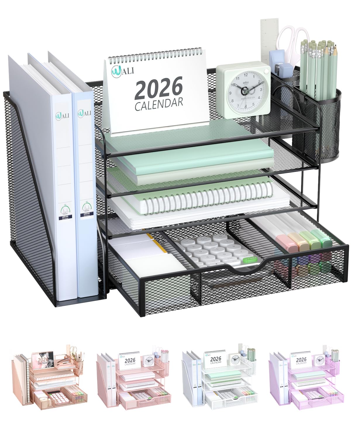 Four-Tier Desk File Organizer with Drawer