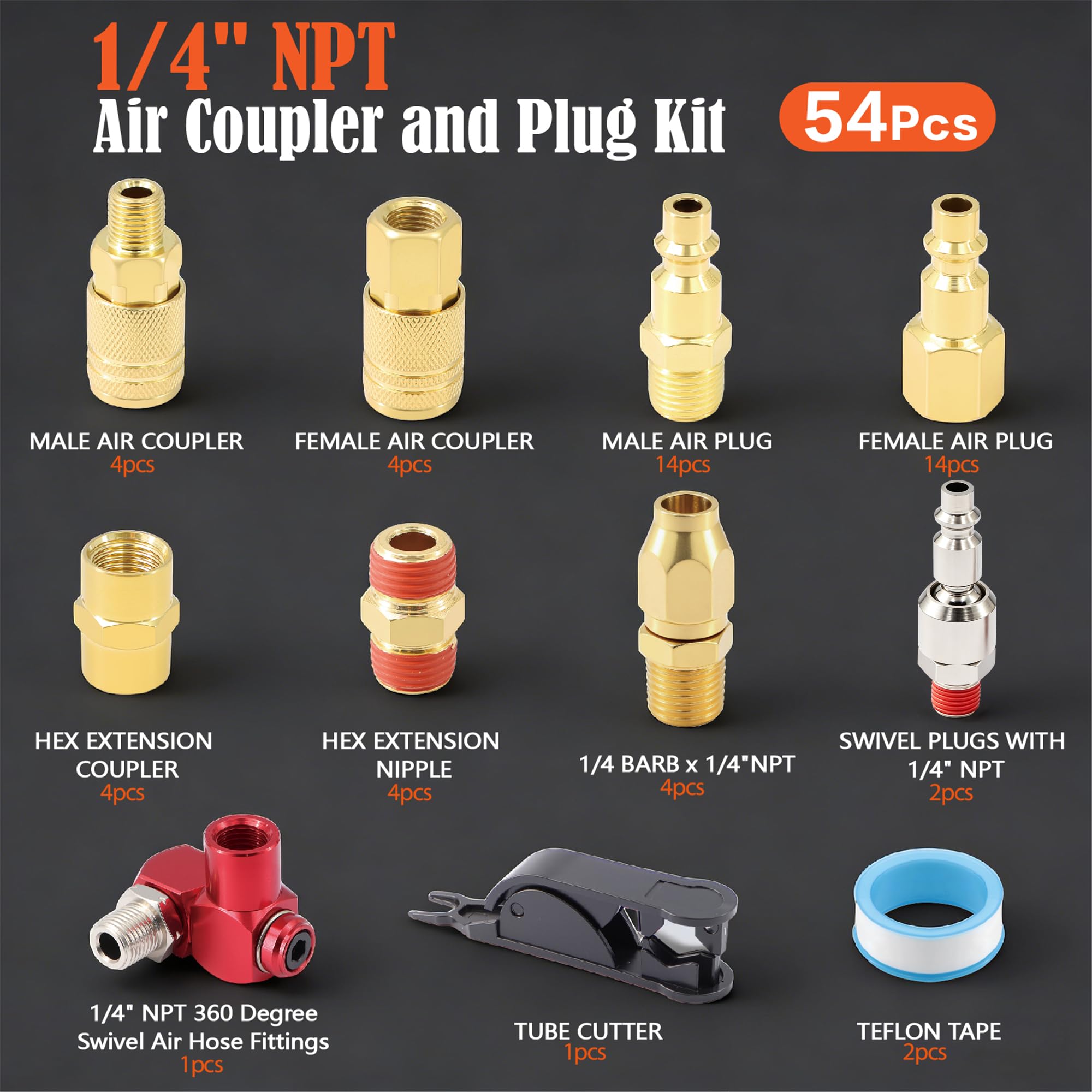 54 pezzi 1/4 "NPT Air Coupler & Plug Kit,Maschio Femmina Quick Connect Air