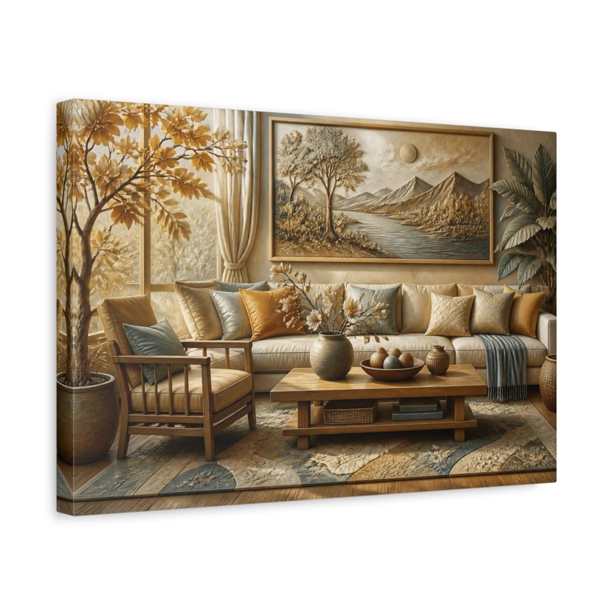 Living Room River Relief Canvas Print – Above Fireplace 18×12 inch (45×30 cm) - Horizontal / 1.25 inch (3 cm)