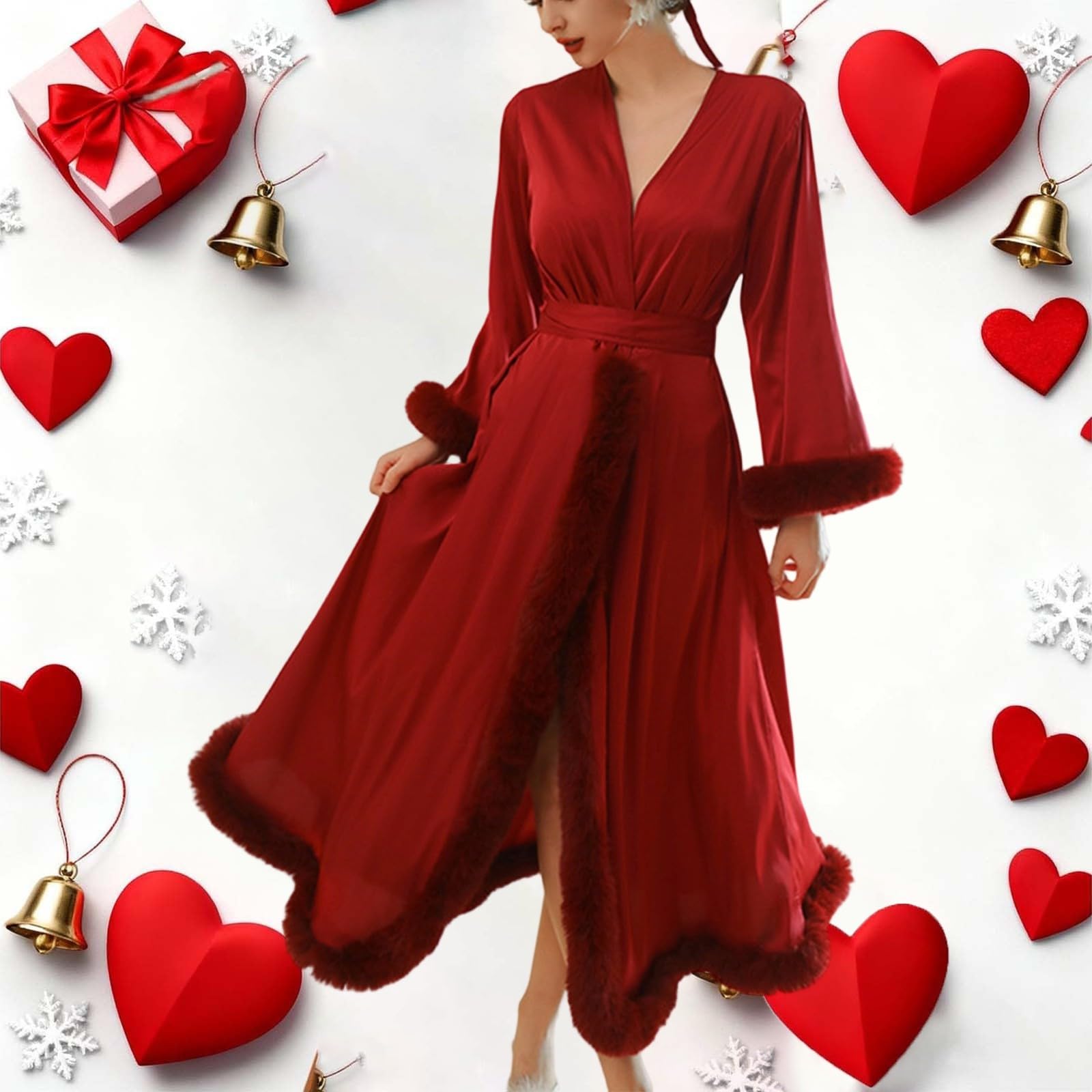 Generisch Accappatoio kimono in raso lungo per San Valentino e