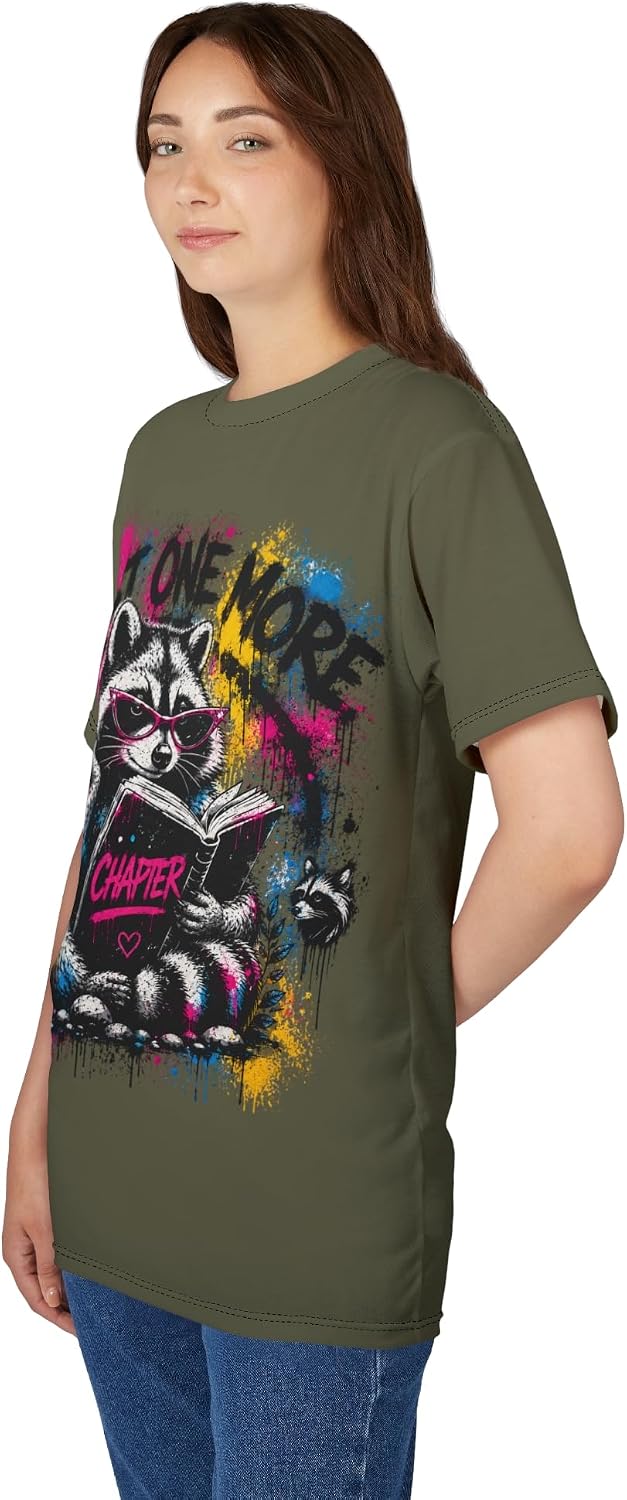 Just One More Chapter Raccoon T-Shirt - Neon Graffiti Streetwear Book Lover Gift - Unisex All-Over Print Reading Tee