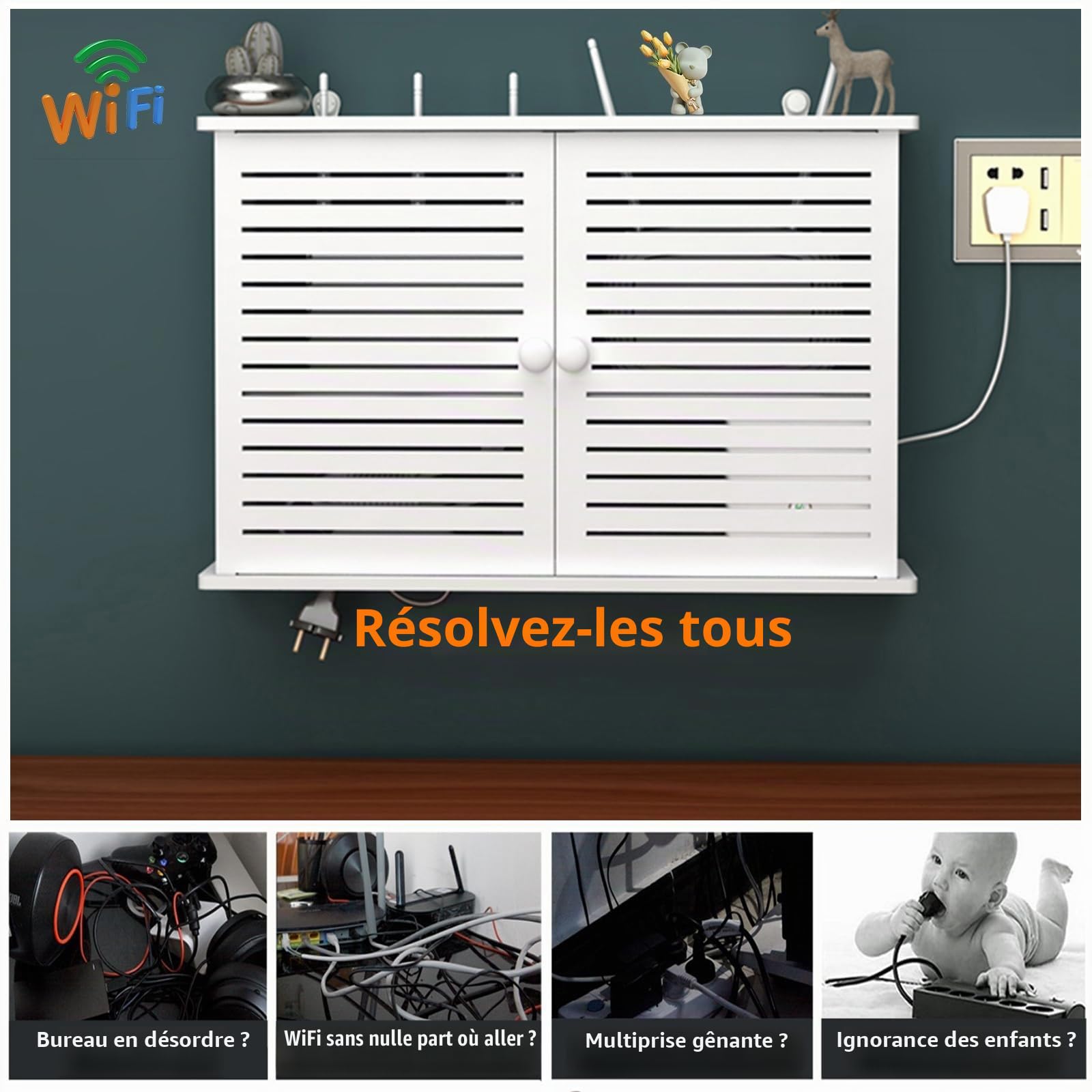 Rangement Box Internet, Boite de Rangement pour Routeur WiFi, Étagère de Routeur Murales, D'étagère Flottante, TV Décodeur Boîte de Rangement Murale