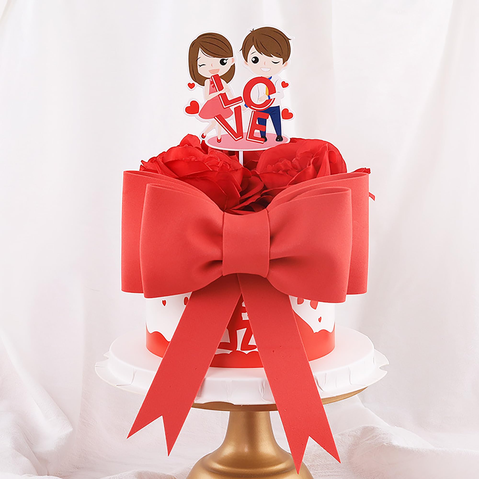 Red EVA Foam Bow Cake Decorations - Oversized Bow Cake Toppers for Girls Birthday and Bachelorette Parties
