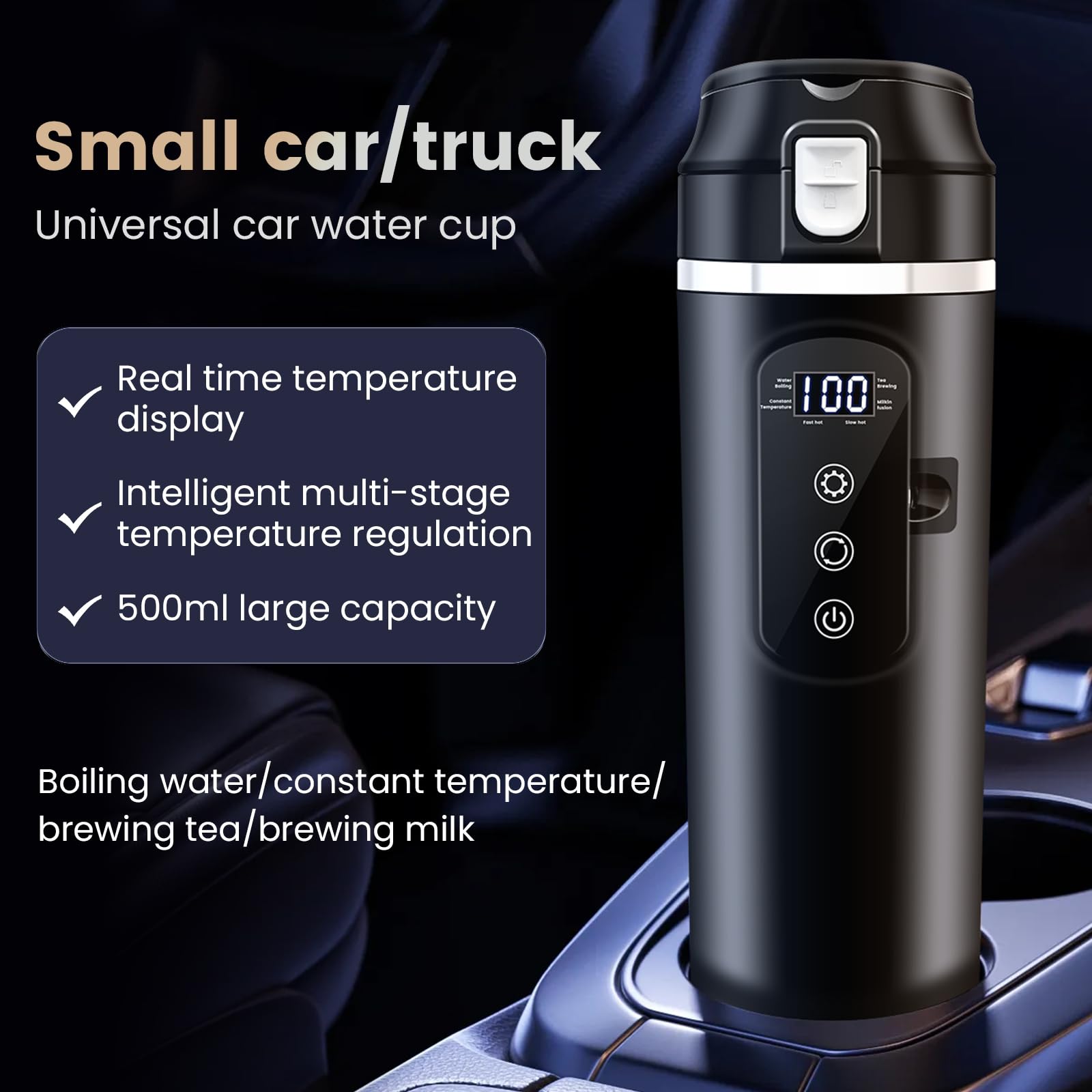 Hervidor eléctrico de coche de 24 V/12 V, taza de calefacción portátil de viaje, hervidor de té y taza de café con pantalla LCD de temperatura