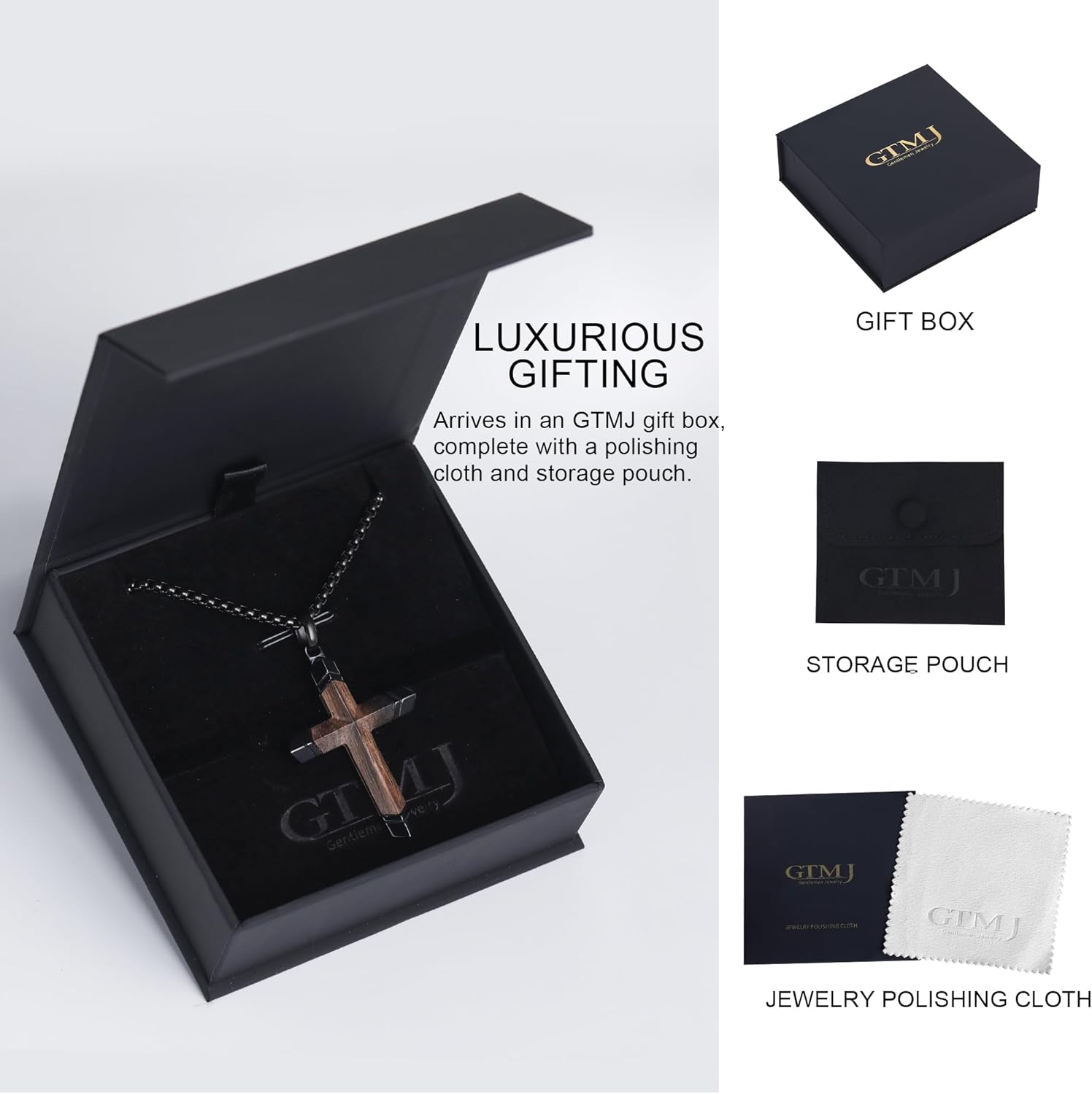 Cross Necklace for Men -Stainless Steel & Wood Adjustable Box Chain 24-26in, Spiritual Jewelry Gift for Him, Everyday Wear - Image 5
