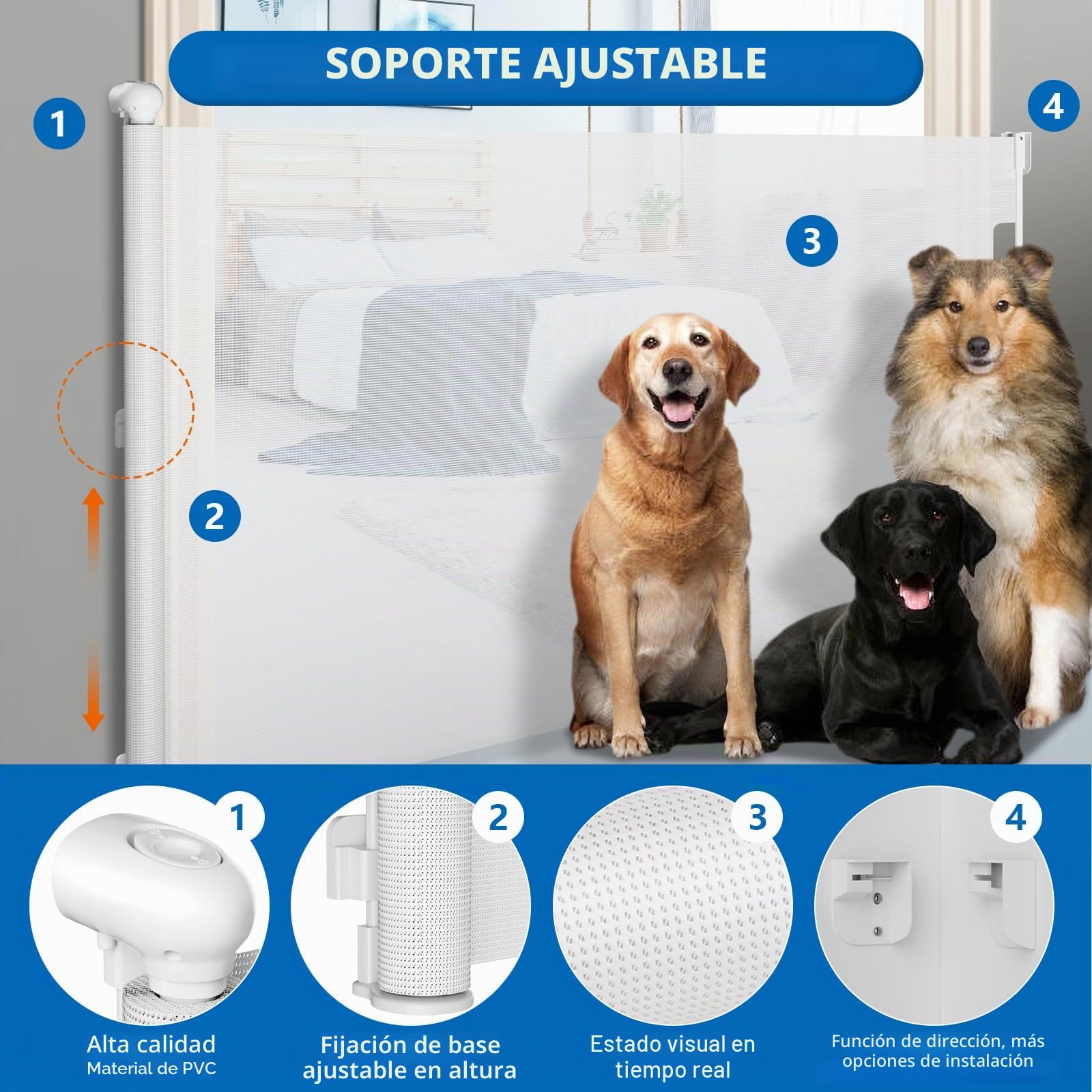 Rejilla de Protección para Escaleras 180x97cm Extensible Puerta de Seguridad para Perros y Gatos Blanco