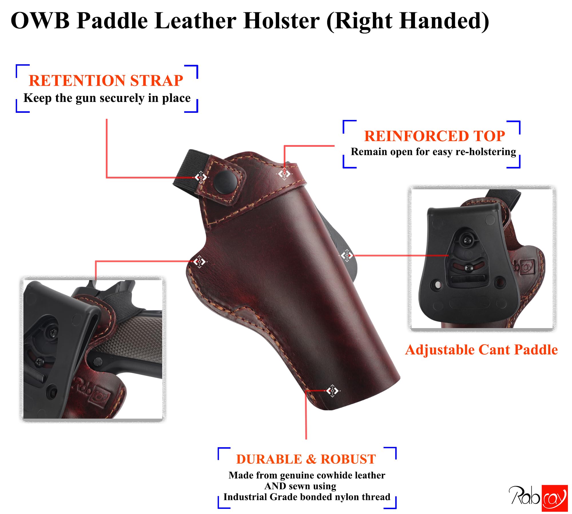 OWB Paddle Holster Fits Colt 1911/Elite Force 1911/Kimber 1911 - Foto 8