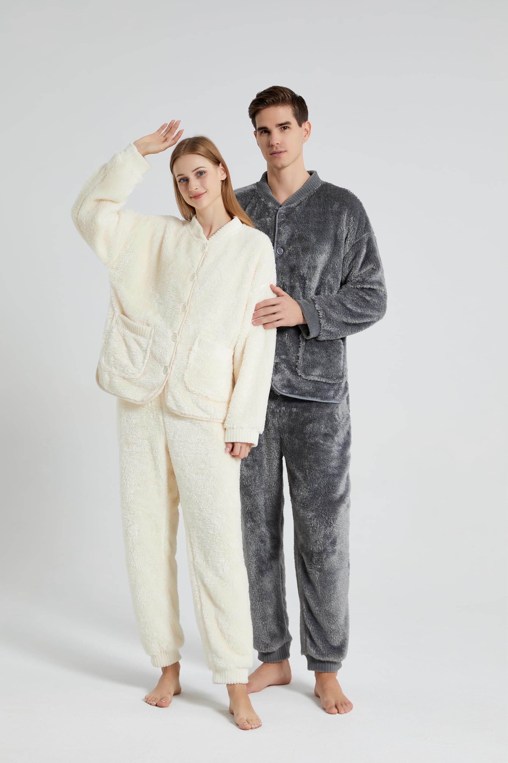 Pigiama Invernale da Donna Piajams in Pile di Corallo Caldo E Confortevole, Elegante Set di Pigiama Cardigan, Un Salotto Unisex