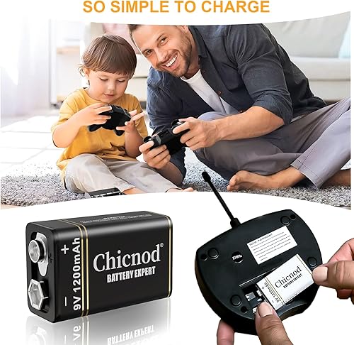 Miniatura 7 de Baterías de litio recargables de 9 V (paquete de 6), 9 voltios y 1200 mAh de larga duración, batería de iones de litio de 9 V con carga rápida