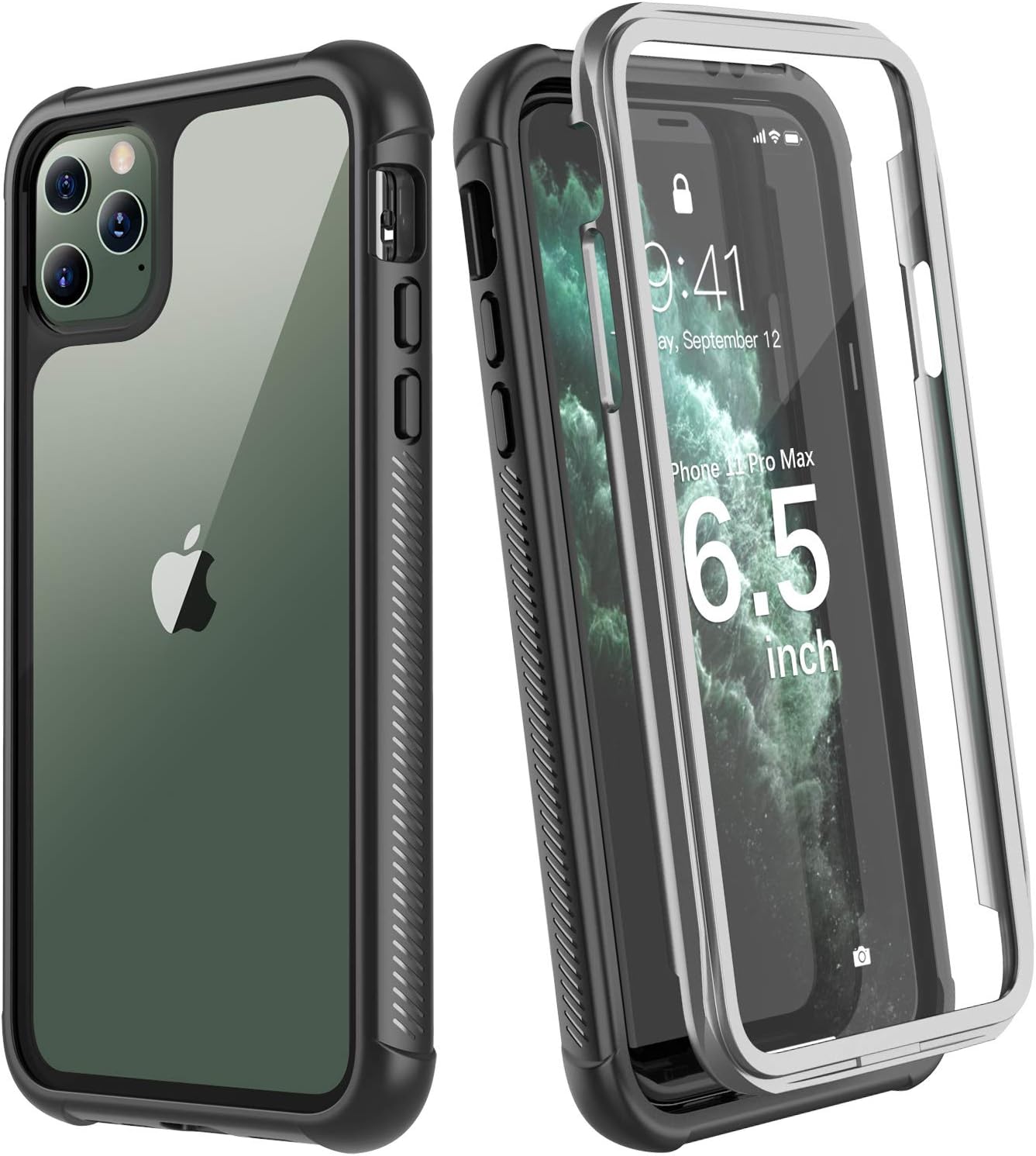 Eonfine Designed for iPhone 11 Pro Max Case, Full-Body Heavy Duty Protection with Built-in Screen Protector Rugged Armor Shockproof Cover for iPhone 11 Pro Max 6.5 Inch 2019 Release (Black/Clear)