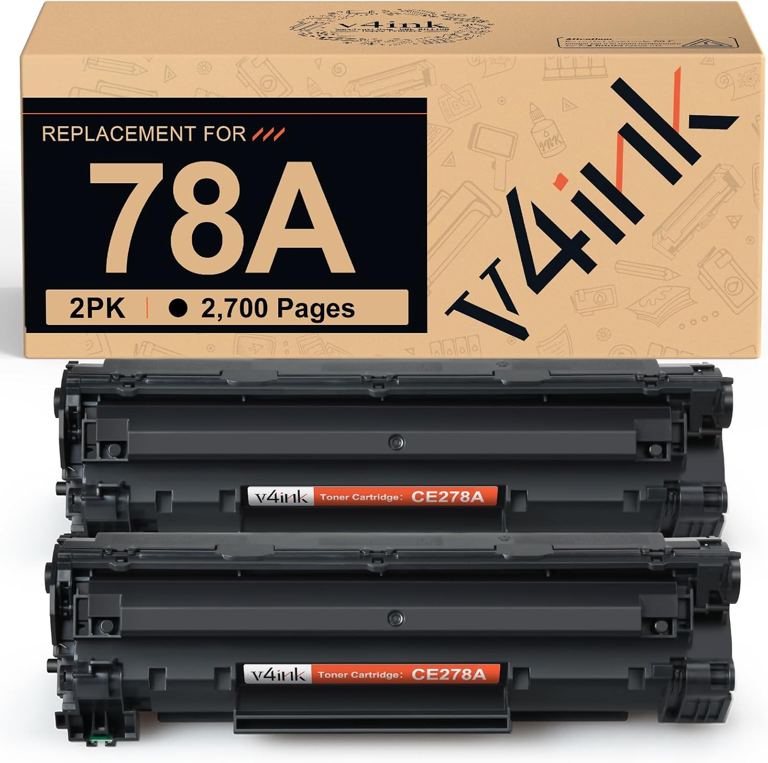 v4ink CE278A Toner Cartridge Compatible Replacement for HP 78A CE278A Toner Cartridge Black Ink for HP Pro M1536dnf MFP P1606dn P1600 P1566 P1560 Printer 2-Pack