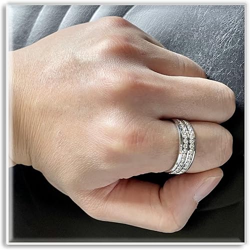 Miniatura 6 de Xusamss Anillo de banda de cristal de doble fila de acero inoxidable de moda
