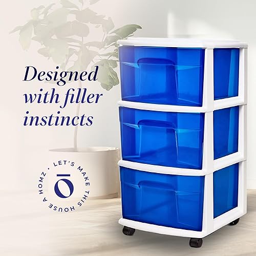 Miniatura 58 de HOMZ Torre de Cajones, Carrito Organizador de Almacenamiento de Plástico Transparente de 3 Niveles, Marco Morado - Contenedores de Cajones Rodantes