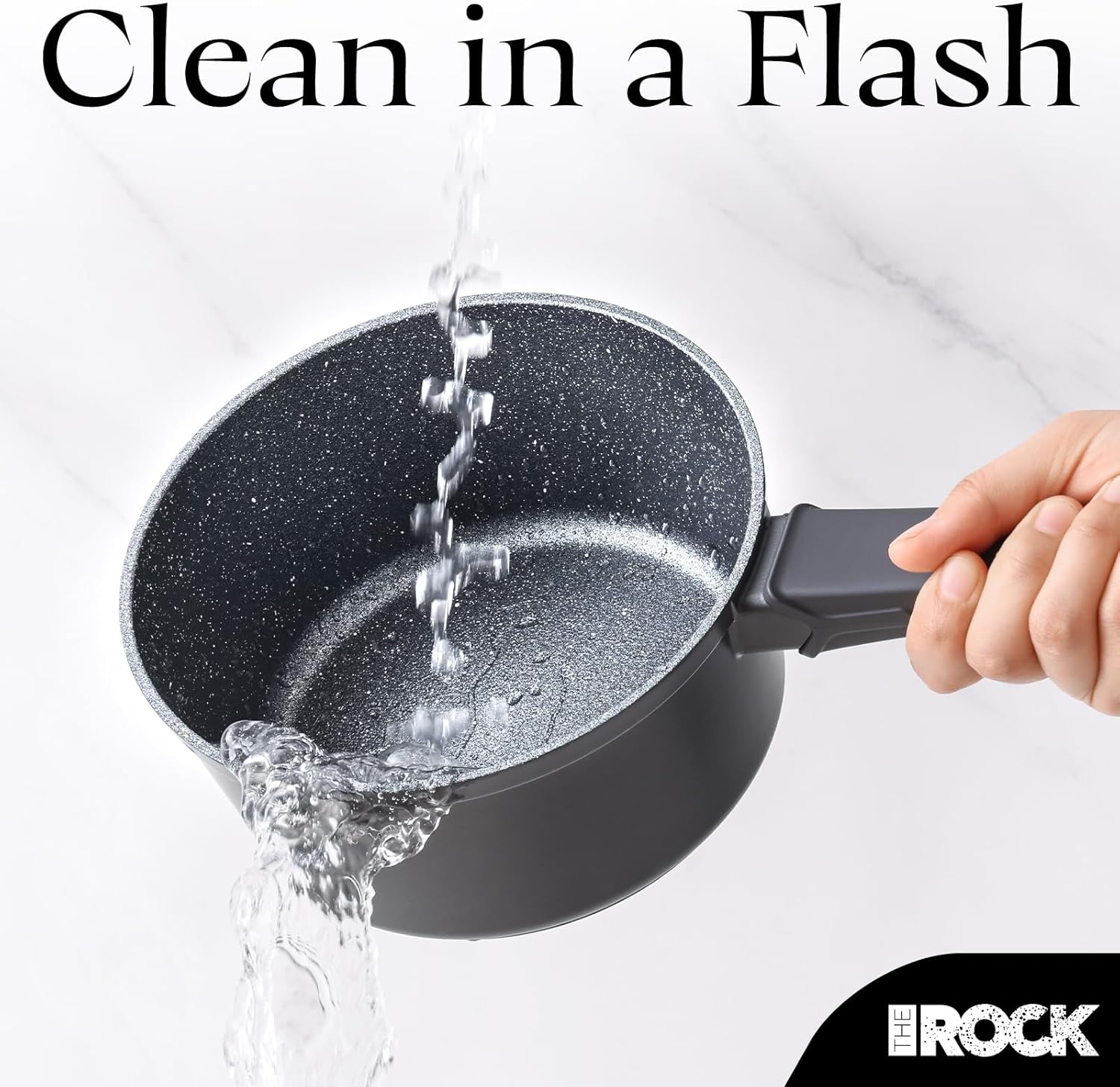 THE ROCK SOHO Nonstick Saucepan with Lid, 1.9 Quarts Small Pot with PPG Quantum2 Coating – Durable for Urban Kitchens, Nothing Sticks, Never Warps, Lasts Longer, Induction Compatible, PFOA-Free, Black