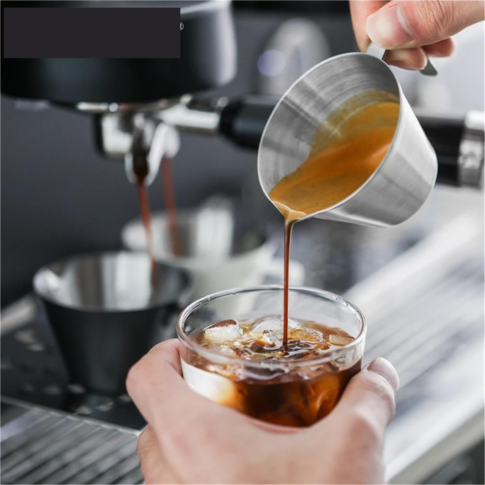 Jarra para Espumar Leche Taza medidora de Espresso de 100ml con Escala, Taza de café de Acero Inoxidable, Boca Afilada con Mango, Tazas Medidas a Escala, Tazas de café(Silver)