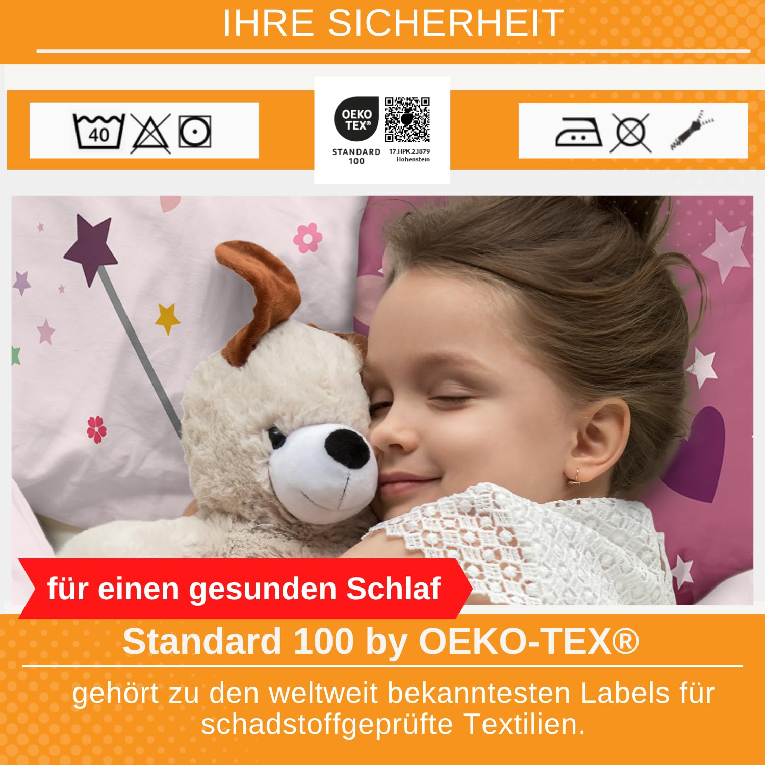 Aminata kids Biber Bettwäsche 135x200 Mädchen Fee 100% Baumwolle Feen-Motiv, Reißverschluss warm & kuschelig, Winter Wende-Bettwäsche-Set