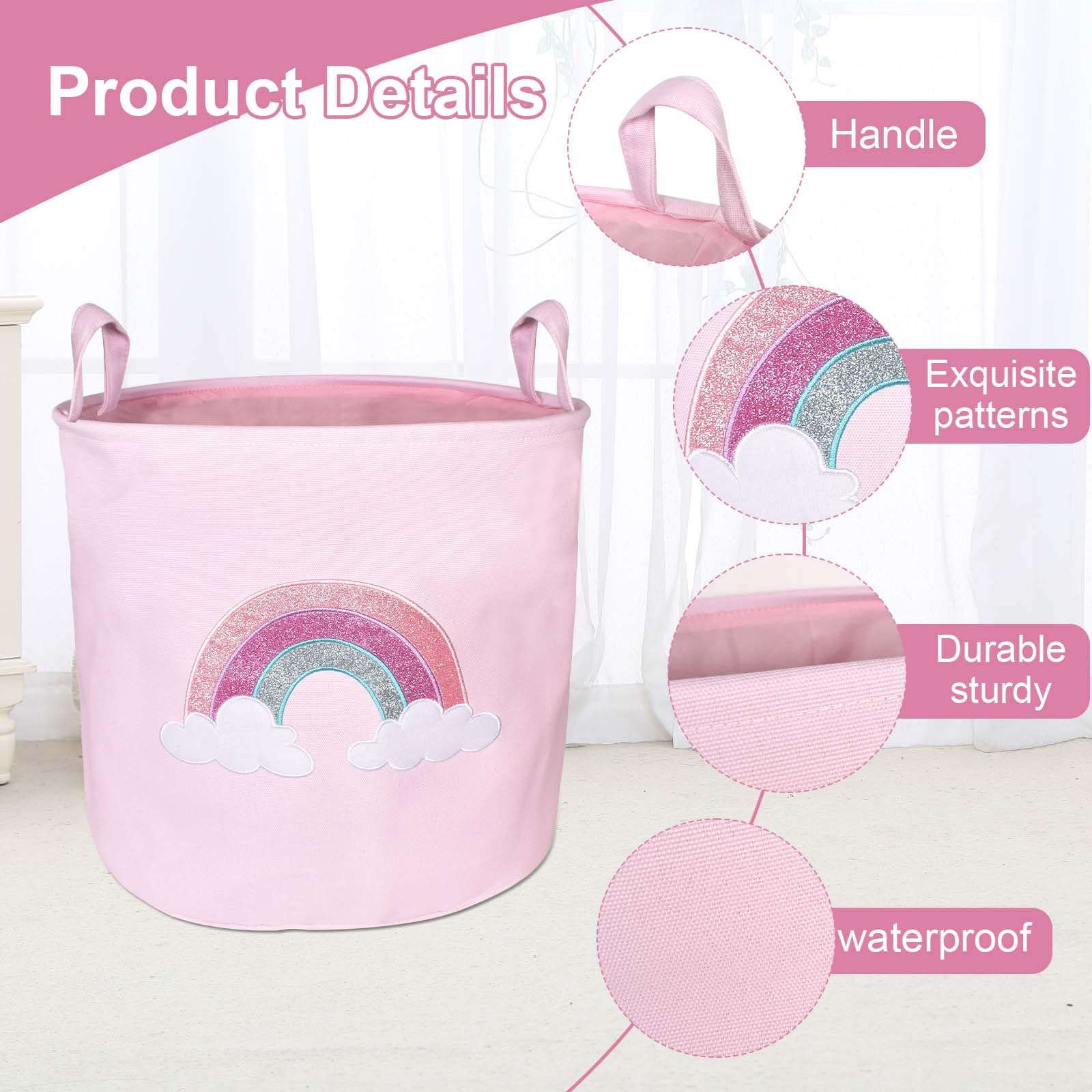 Lunaanda Baby Laundry Basket, Kids Washing Basket Baby Clothes Hamper Pink Laundry Hamper - Image 3
