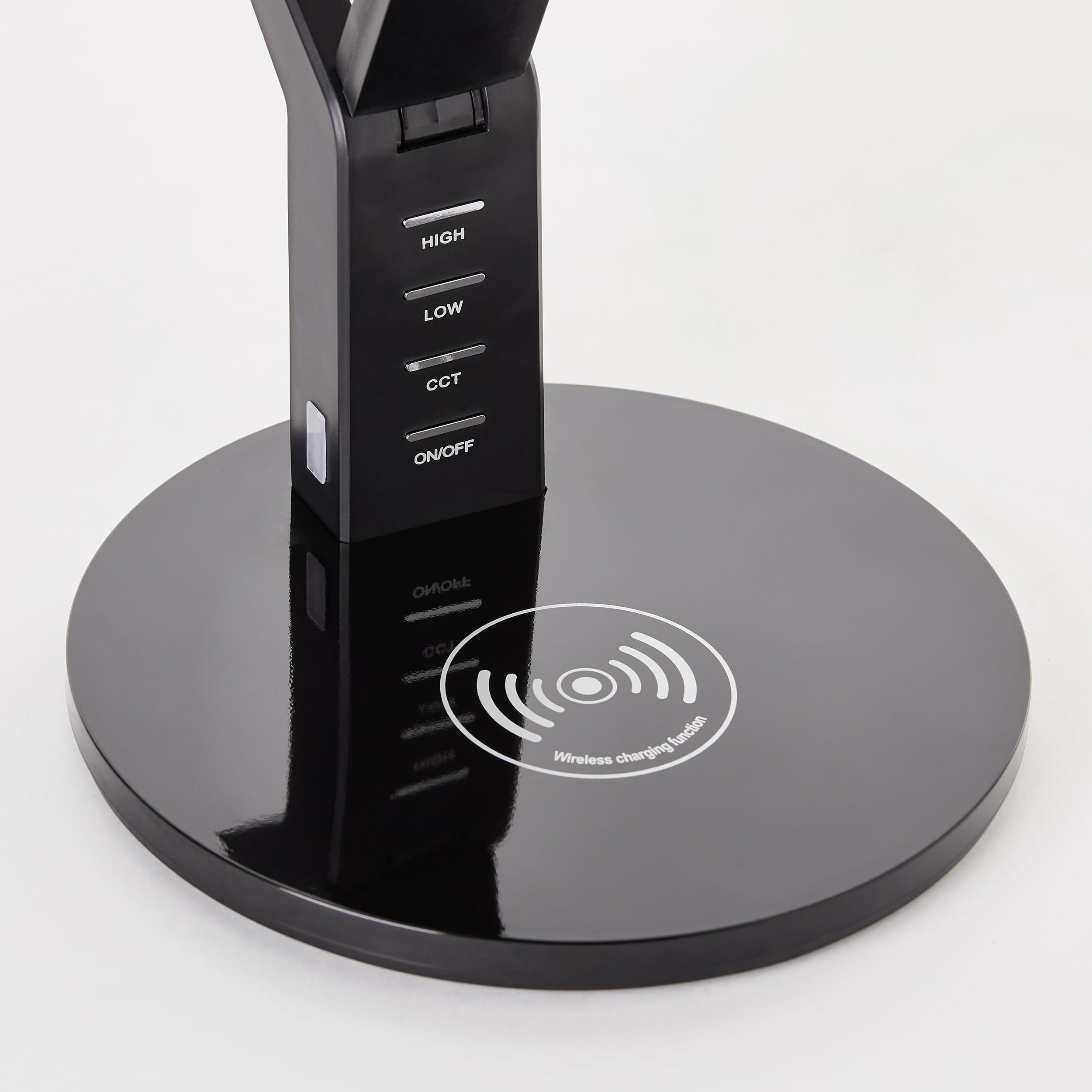 Lightbox dimmbare LED Schreibtischlampe mit Induktionsladeschale - schwarze Tischleuchte mit schwenkbarem Kopf & Gelenk & Touchdimmer - 710 lm, 8 W, 3000-6500 K - aus Kunststoff