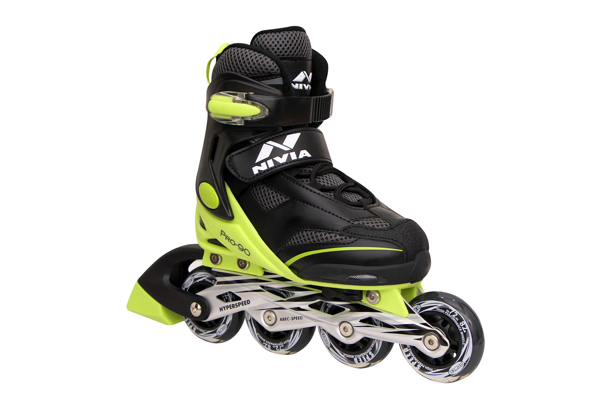 Nivia 1884 Pro Speed Plastic Inline Skates, Large (Black/Green
