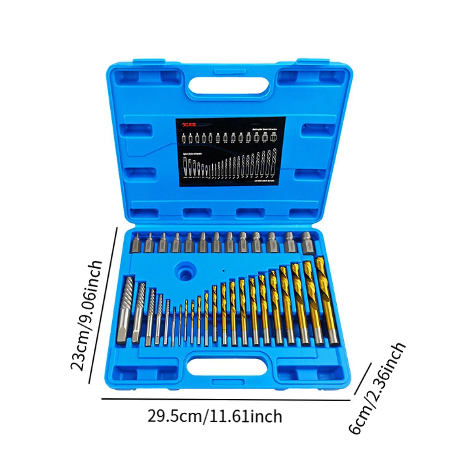 Jeu d'outils extracteur de vis - 35 pièces haute résistance avec étui de rangement pour vis et boulons endommagés, mécanisme d'inversion pratique pour une extraction facile