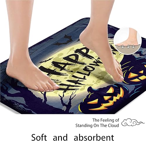 Miniatura 7 de Arttown Juego de baño de Halloween con cortina de ducha y accesorios de alfombras, juego de cortinas de ducha de calabazas negras, cortina de ducha