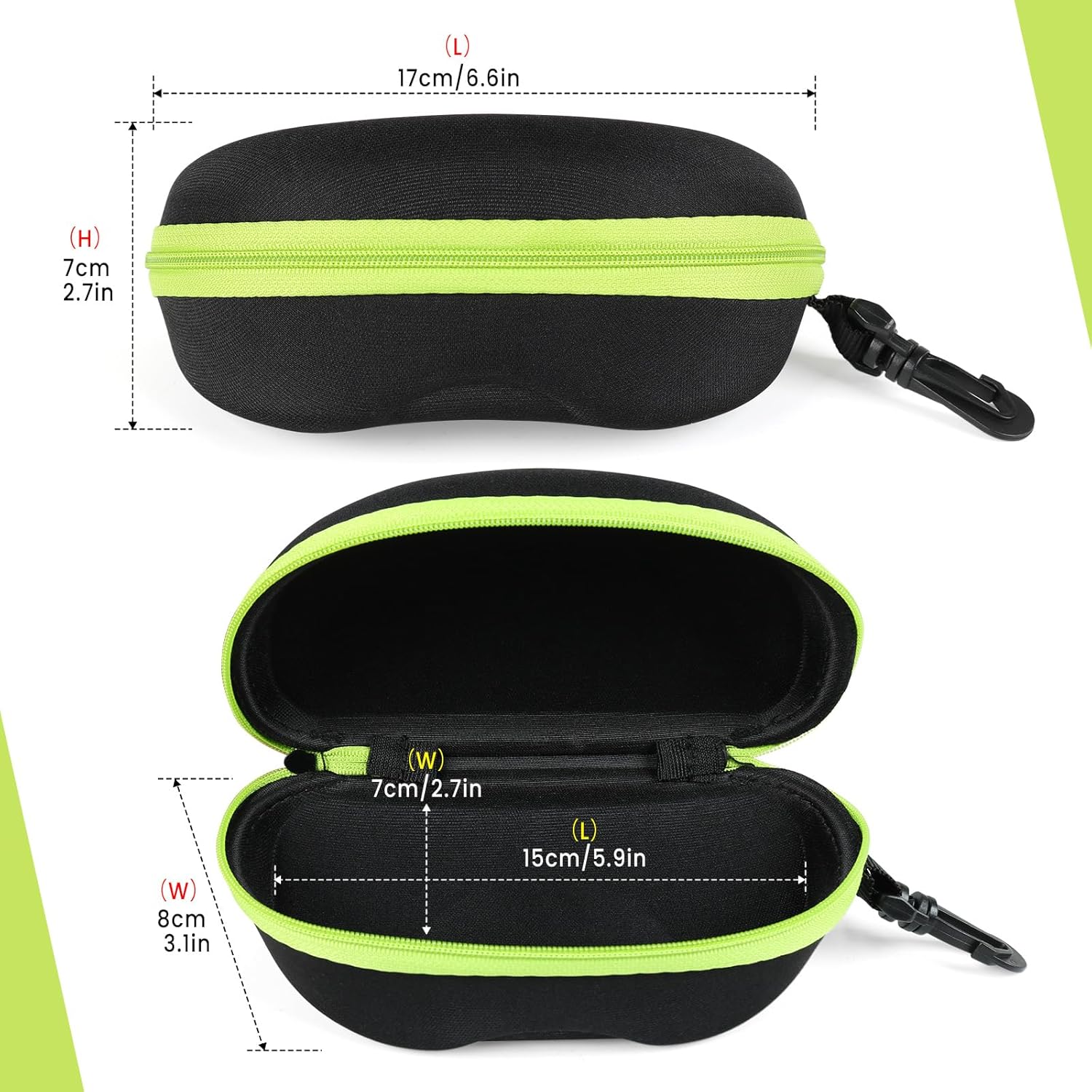 INNOLIFE Zipper Hard Shell Sunglasses Cases, Portable Travel Eyeglasses Cases with Plastic Hook for Men Women - Image 2