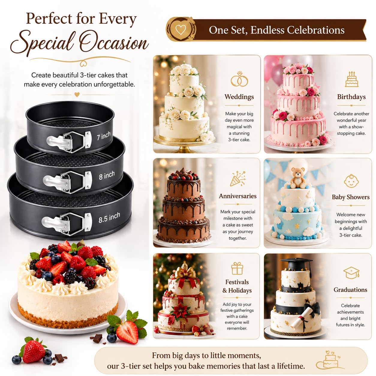PureBake Non-Stick Cake Tin Set - Springform Moulds -6 PureBake Non-Stick Cake Tin Set - Springform Moulds -6