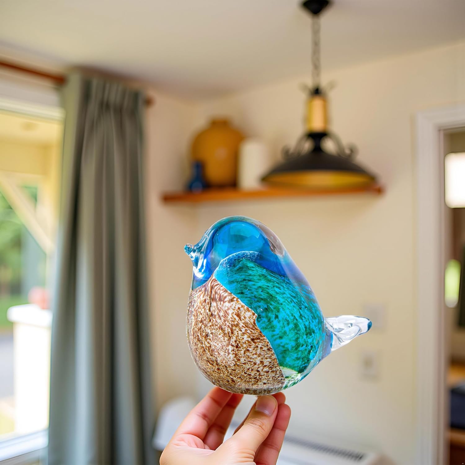 QFkris 4.3" Glass Blue Bird Figurine, Blown Glass Bird Statues Home Decor, for Women Mom Bird Lover - Image 3
