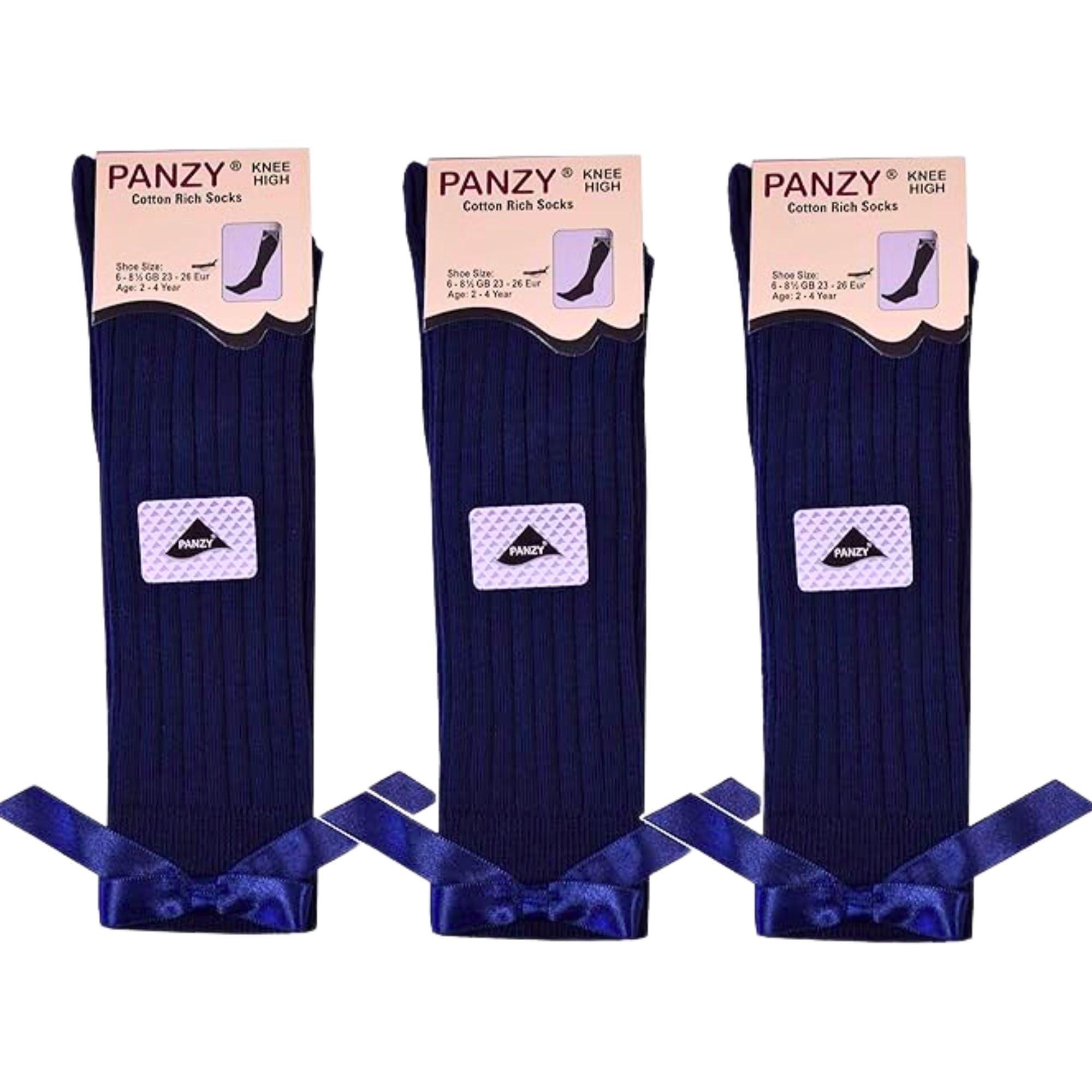 Panzy 3 niñas lazo hasta la rodilla acanalado largo escuela largo algodón elástico con todos los tamaños y colores