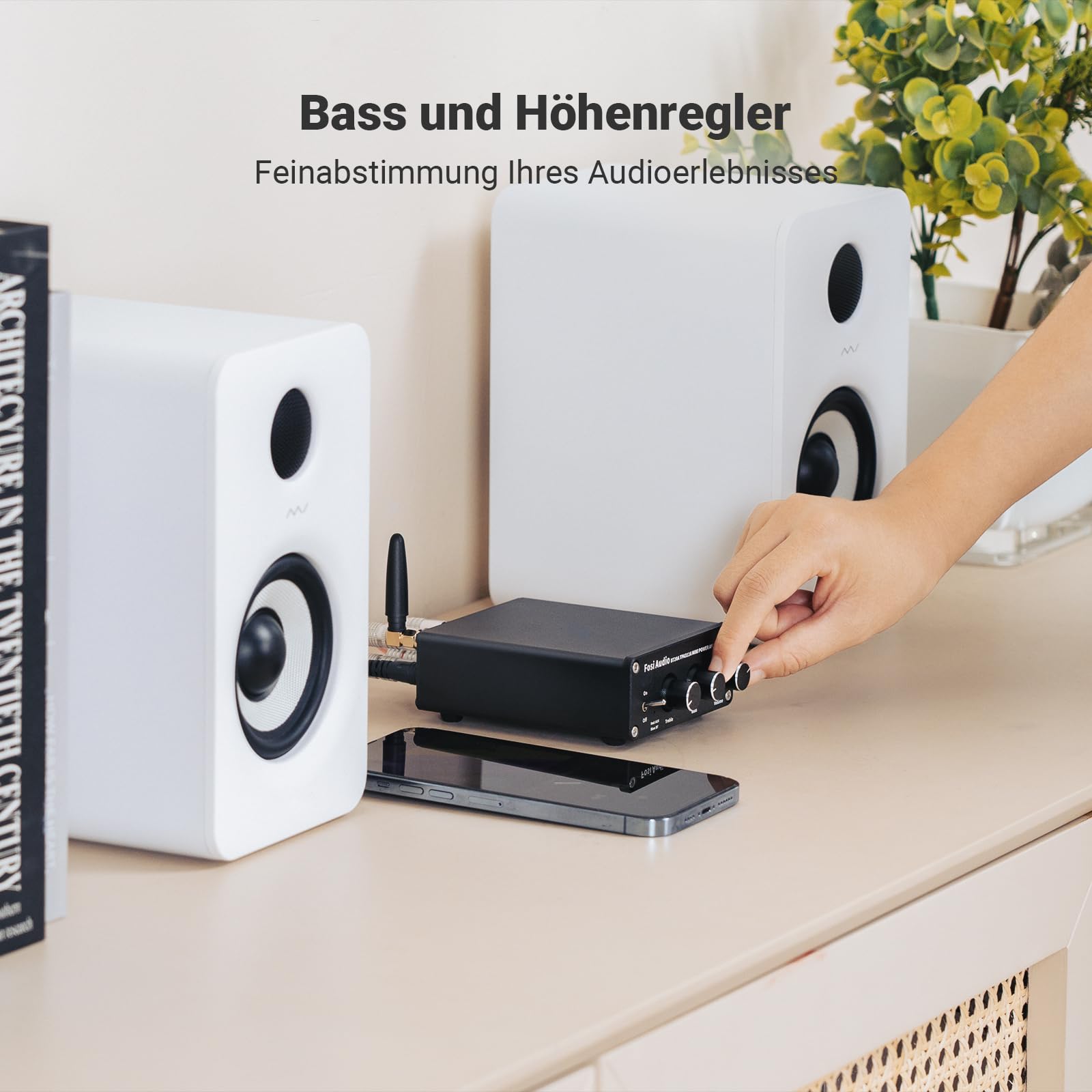 Fosi Audio BT20A Bluetooth Verstärker, 200W Mini Hifi Verstärker TPA3116, Bass Treble Regler, Stereo Class D 2.0 Kanal