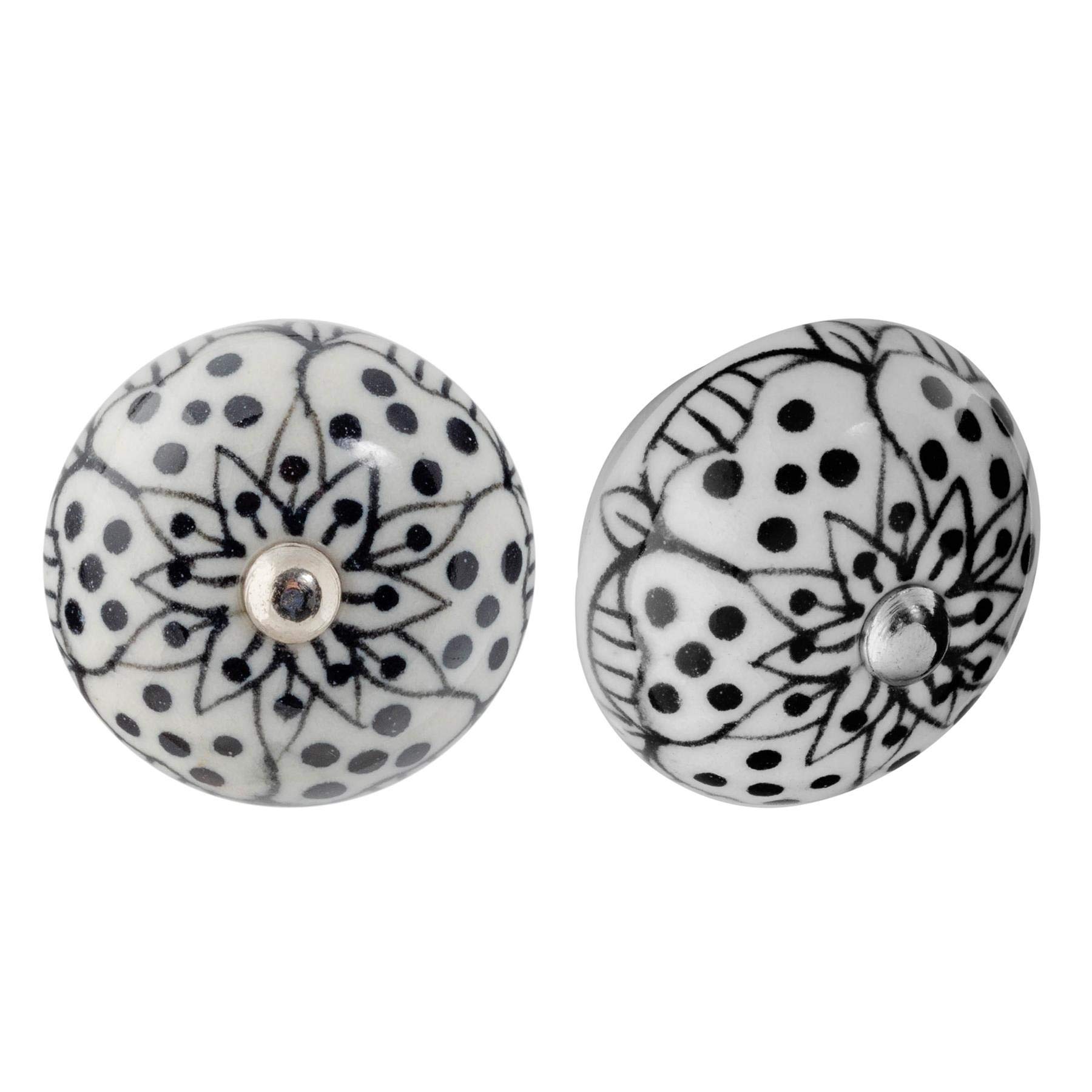 Nicola Spring White Rose Ceramic Cupboard Drawer Handle Knobs - Floral Design - White/Black - Pack Of 12