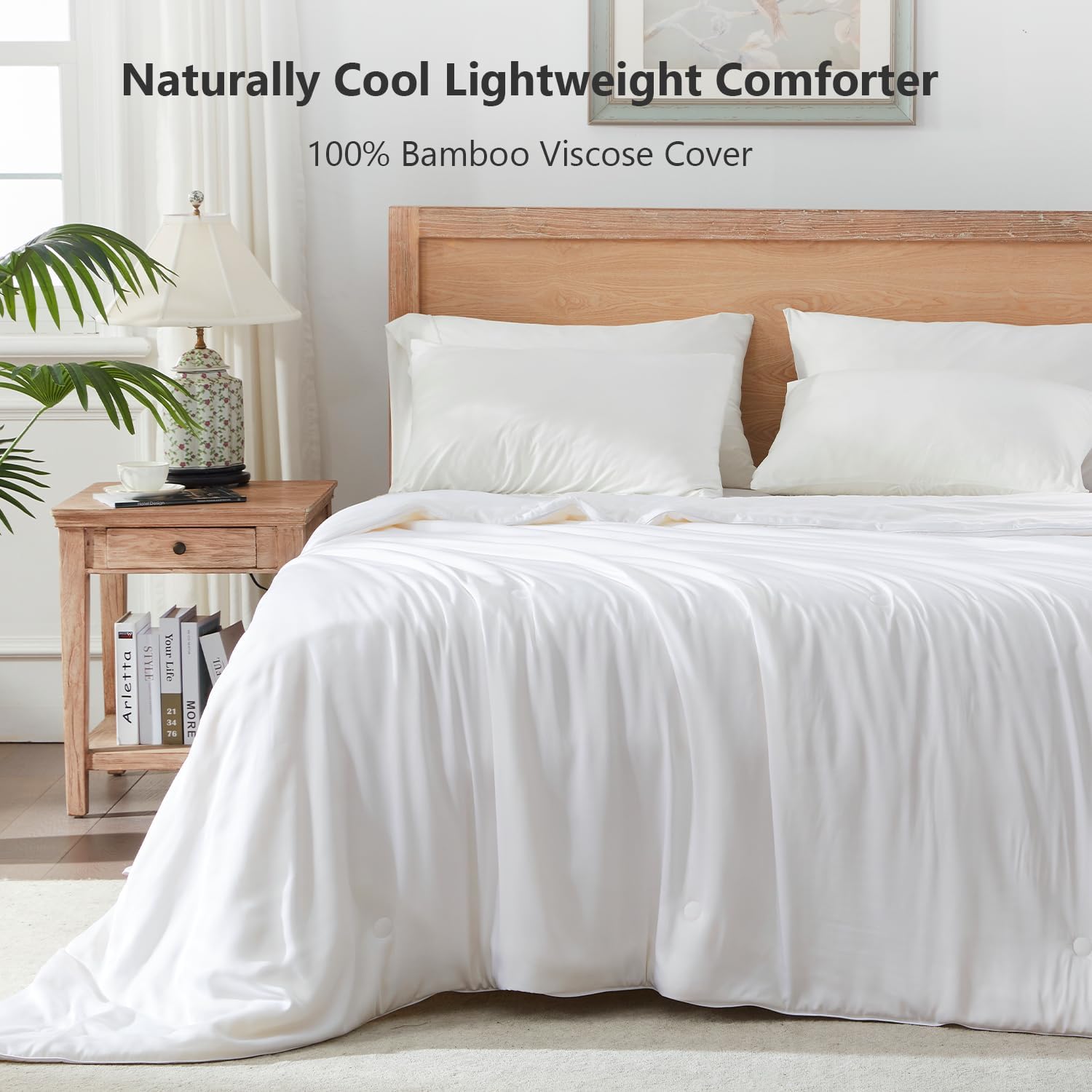Globon Summer Comforter King Size,Luxurious Lightweight Blanket for Hot Sleepers,Natural Cooling Bamboo Viscose Shell,Organic Breathable Fill, Double Stitch,White - Image 2