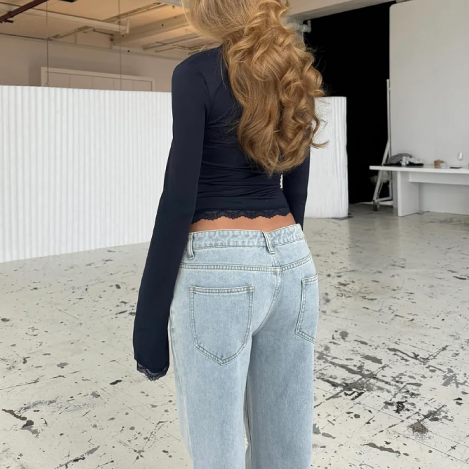 Womens Lace Trim Square Neck Shirt Y2k Bell Long Sleeve Crop Top Aesthetic Fairy Slim Fit Going Out Blouse - Image 6