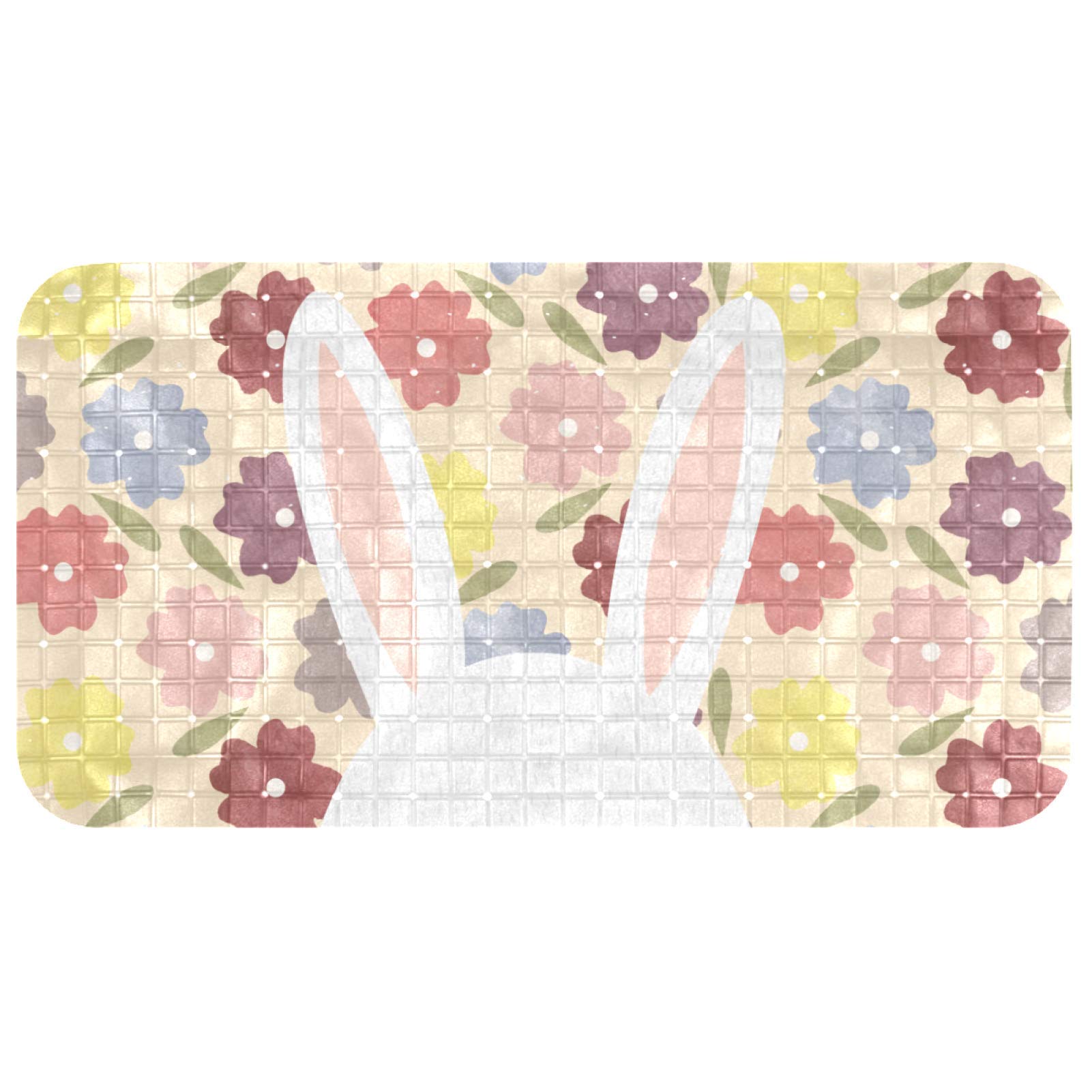 Tapis de salle de bain antidérapant baignoire lapin fleurs 68x37cm