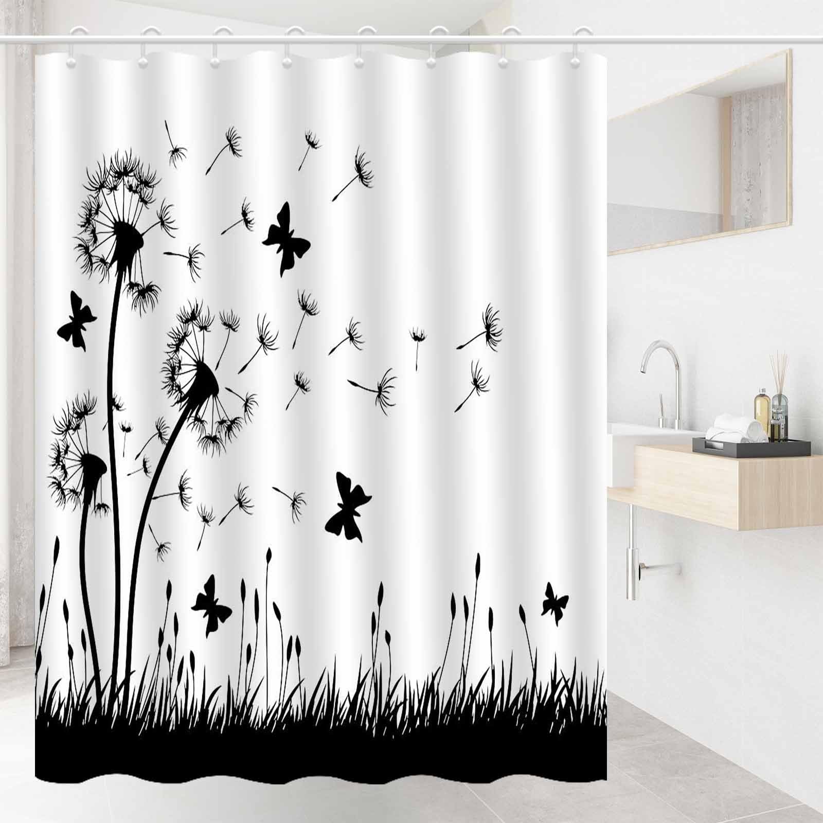 GLWDMB 1 Piece 90x180CM Nordic Minimalist Dandelion Printed Shower Curtain With Hook, Polyester Fabric, For Windows And Walls, Bathtub, Bathroom, Machine Washable, All Season Universal
