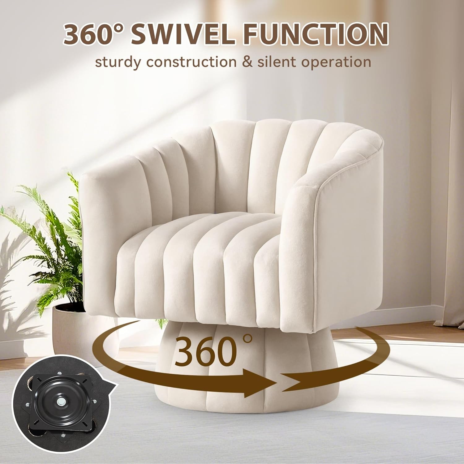 YSICK Swivel Accent Chair,360°Swivel Barrel Chairs, Mid-Century Chair with Wide Upholstered, Modern Velvet Fabric, Round Armchair for Living Room, Lounge, Bedroom