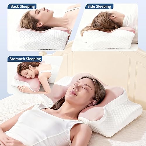 Miniatura 4 de Neck Pillow for Pain Relief Cooling Cervical Pillow for Sleeping, Contour Orthopedic Memory Foam Pillows for Back Stomach Sleepers (Pink)