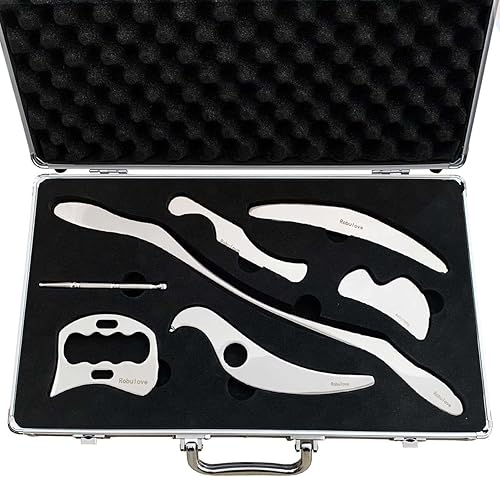 Robulove Juego de herramientas de masaje de raspado Gua Sha de acero inoxidable, herramientas IASTM, gran herramienta de movilización de tejido
