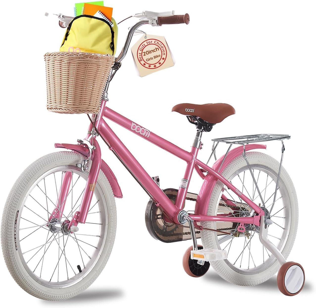 TRIOBLADE Girls Bike 16" 18" 20" 22" Kids Bike Pink Children Bicycle with Stabilizers Basket, Girls Children Bike Gift Ages 2-9 Years Old Adjustable Seat (20 inch)