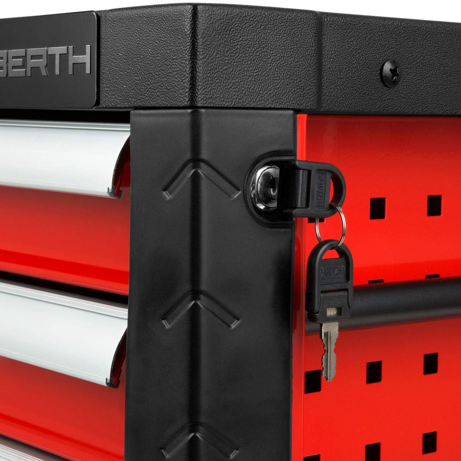 EBERTH - Caja de herramientas sin herramientas (3 cajones sobre rodamiento de bolas, 2 prácticas asas de almacenamiento, gran superficie de almacenamiento, bloqueable, metal pintado en polvo