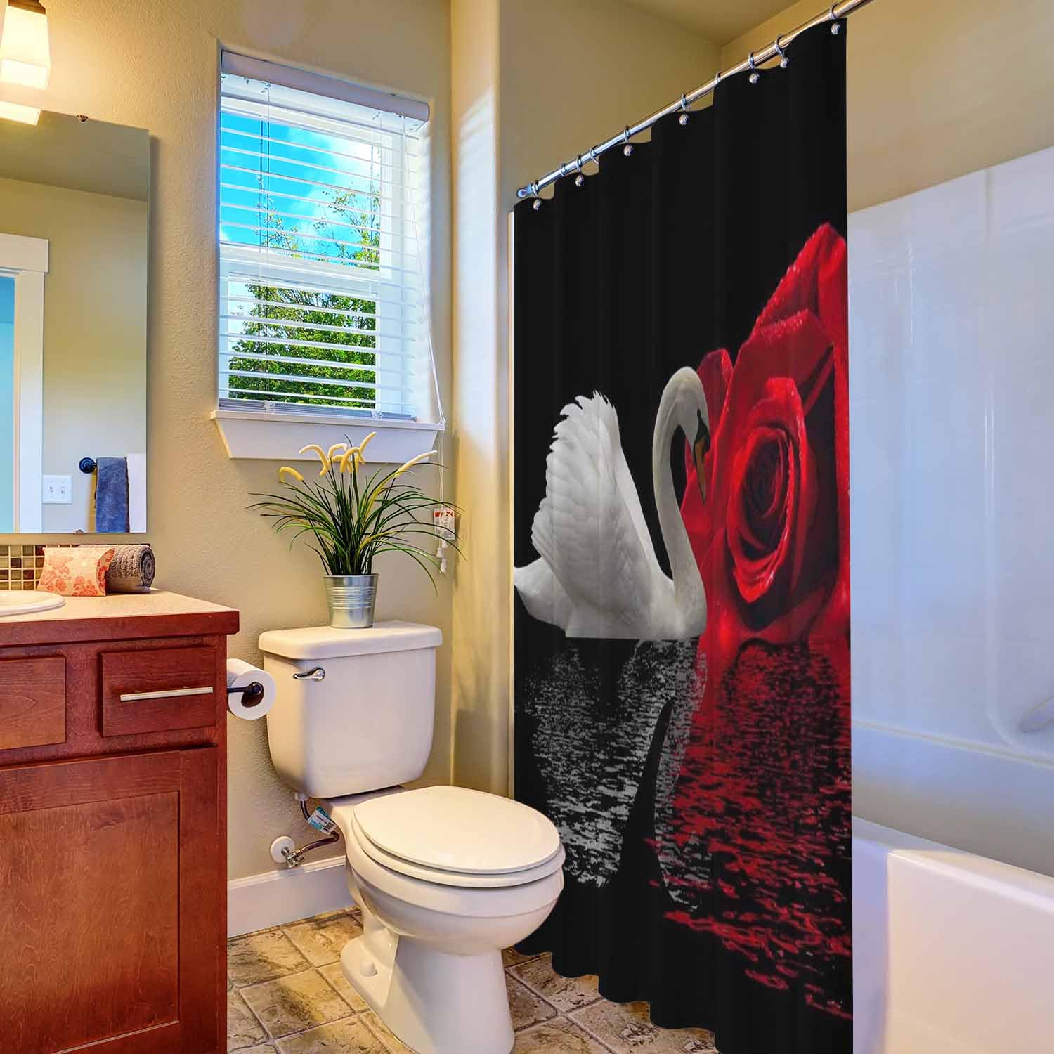 Woutay Shower Curtain Mould Proof Resistant Swan Rose,Water Repellant Fabric,Polyester,Size 180x180CM, A079 - Image 4
