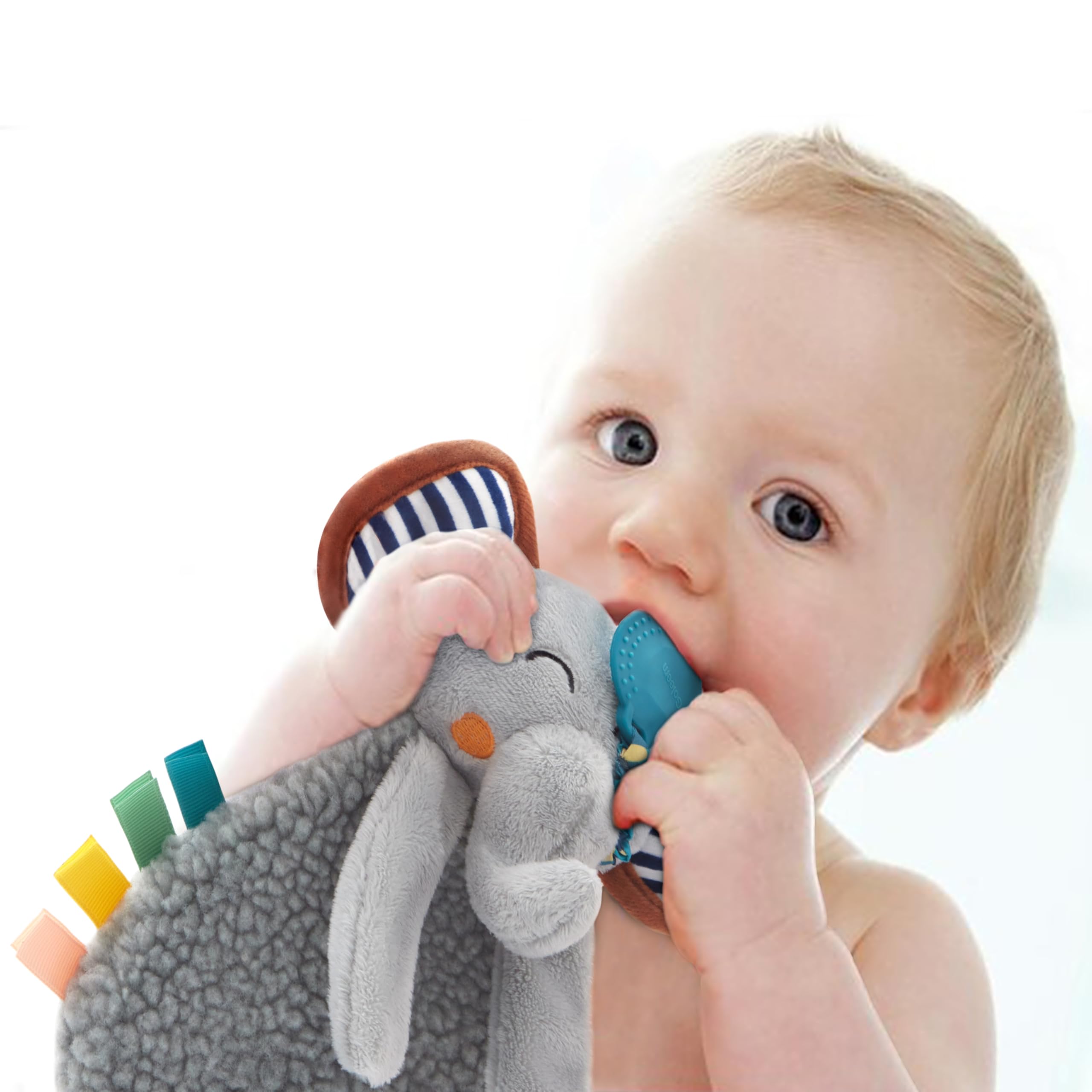 Pro Goleem Grey Elephant Loveys for Babies Girl and Boy, Baby Lovey with Teether, Baby Toys 0 3 6 9 12 Months, Safety Teething Toys for Babies Infant