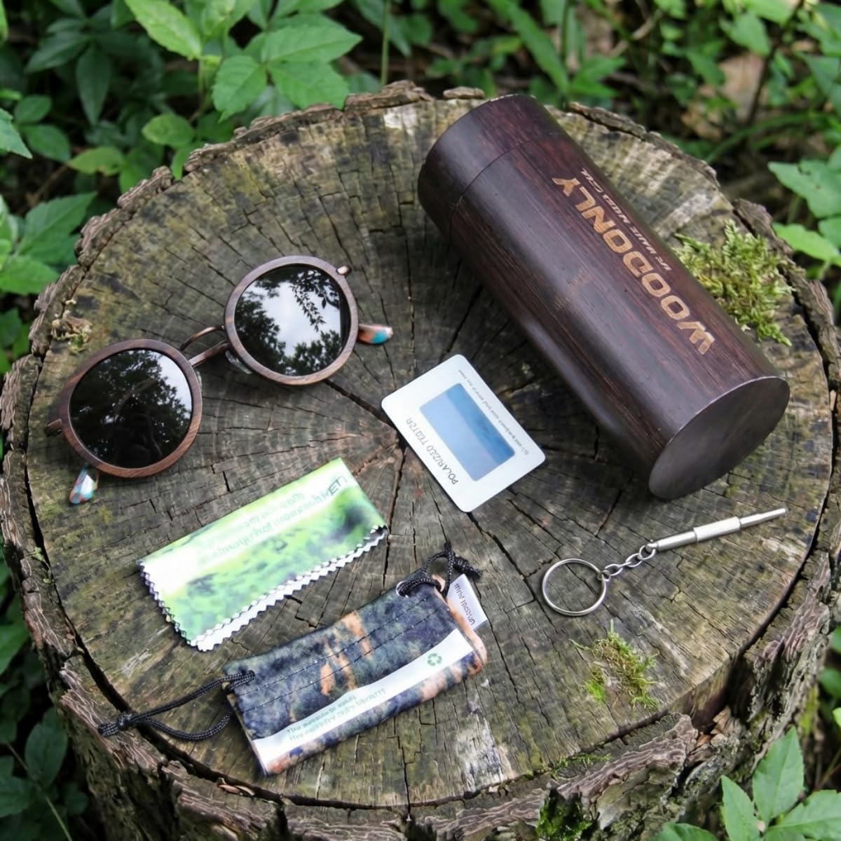 Gafas de Sol Polarizadas Redondas de Madera - Gafas de Sol Retro de Madera con Funda de Bambú para Hombre y Mujer Regalos Perfectos