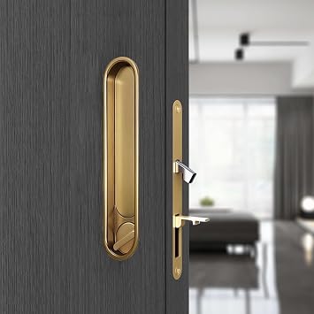 Pocket Door Hardware Invisible Recessed Sliding Door Lock and Pull Pocket Door Handle Pocket Door Lock Hidden Edge Pull, Gold