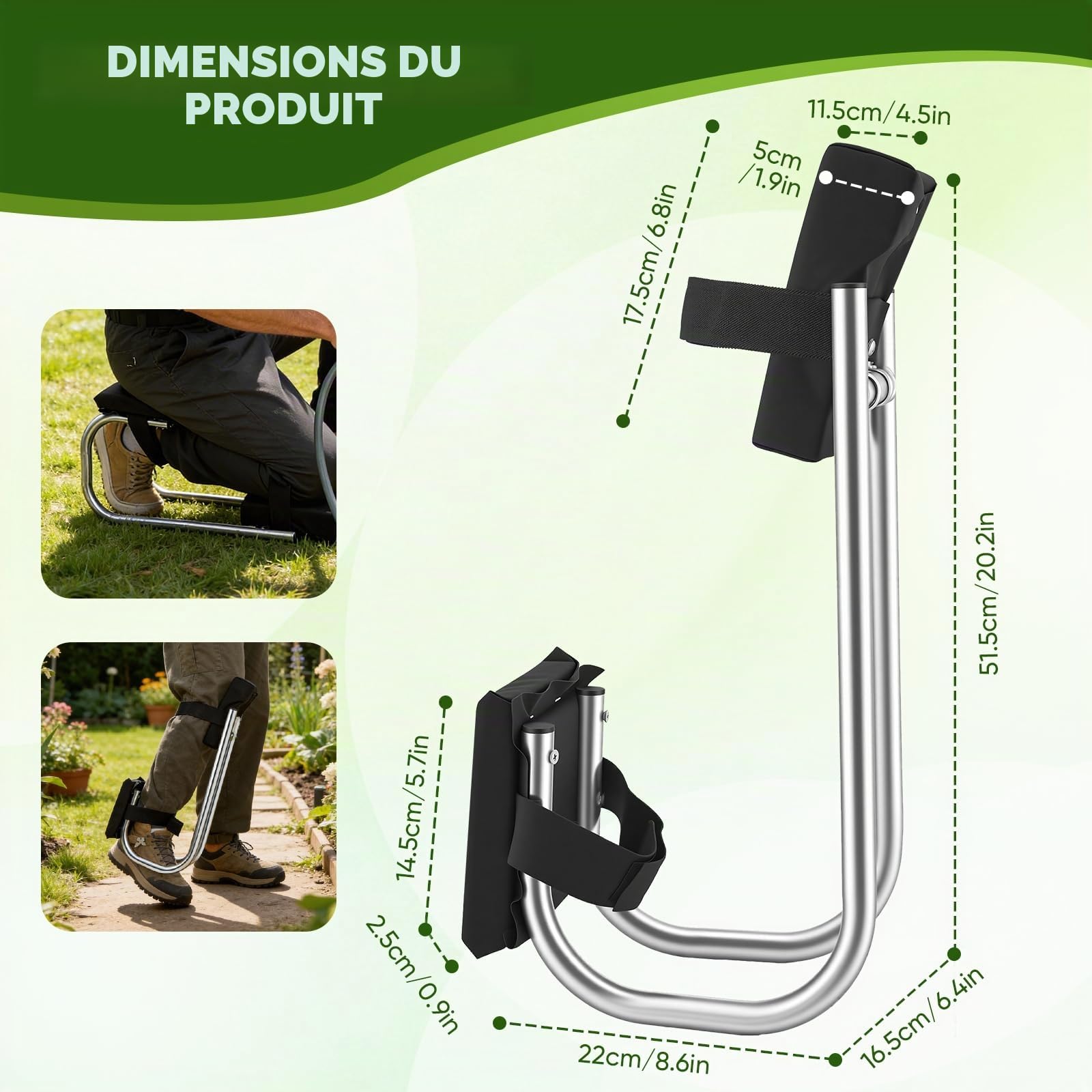 Banc à genoux alu stable avec protège-genoux & assise pour jardinage – Siège ergonomique pour sol & entretien, taille ca. 160–195 cm, idéal jardin, bâtiment, bricolage.
