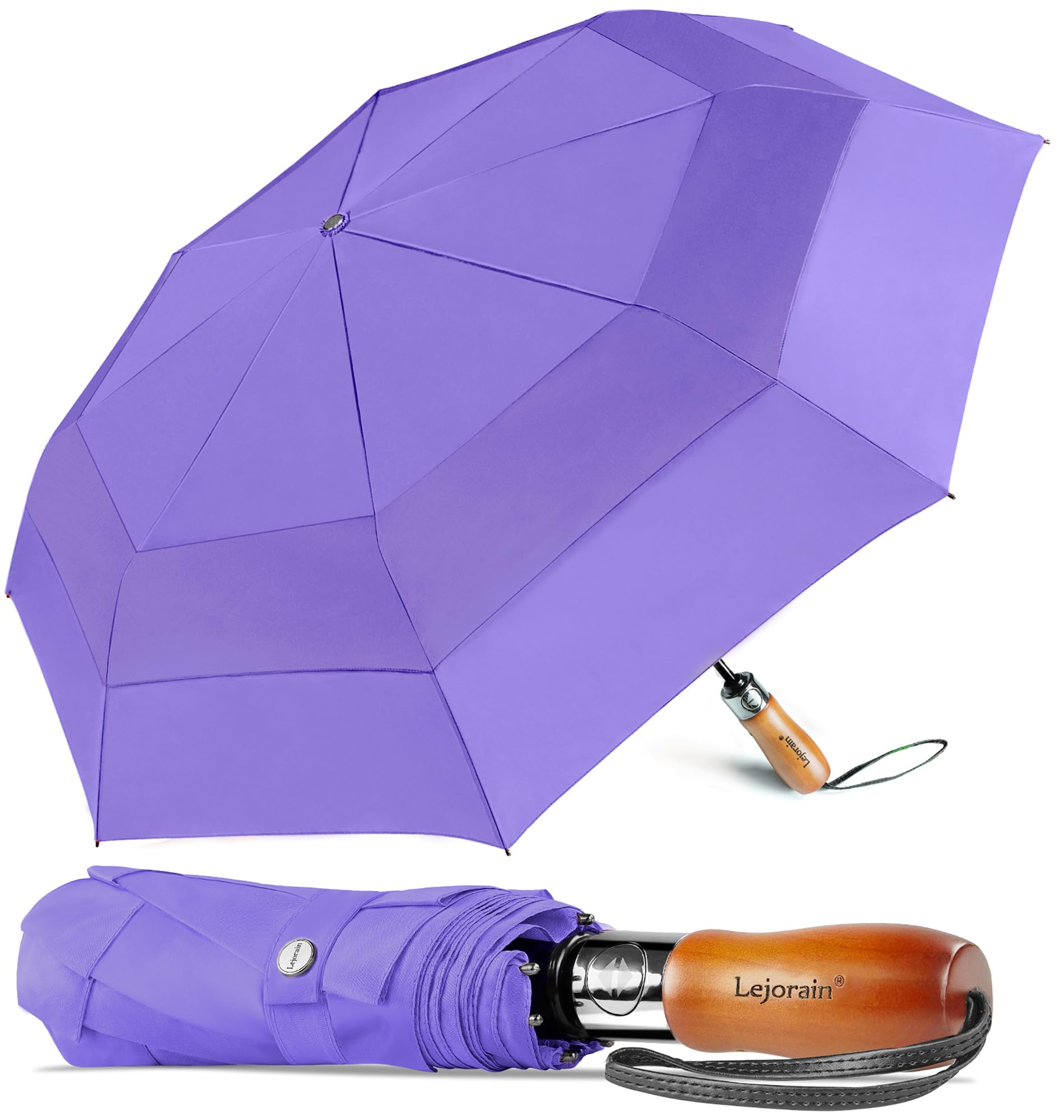 Lejorain Large Folding Golf Umbrella - Compact Mens Umbrellas Travel Rain and Windproof 54inch Collapsible Automatic Open Close Umbrella 210T Teflon