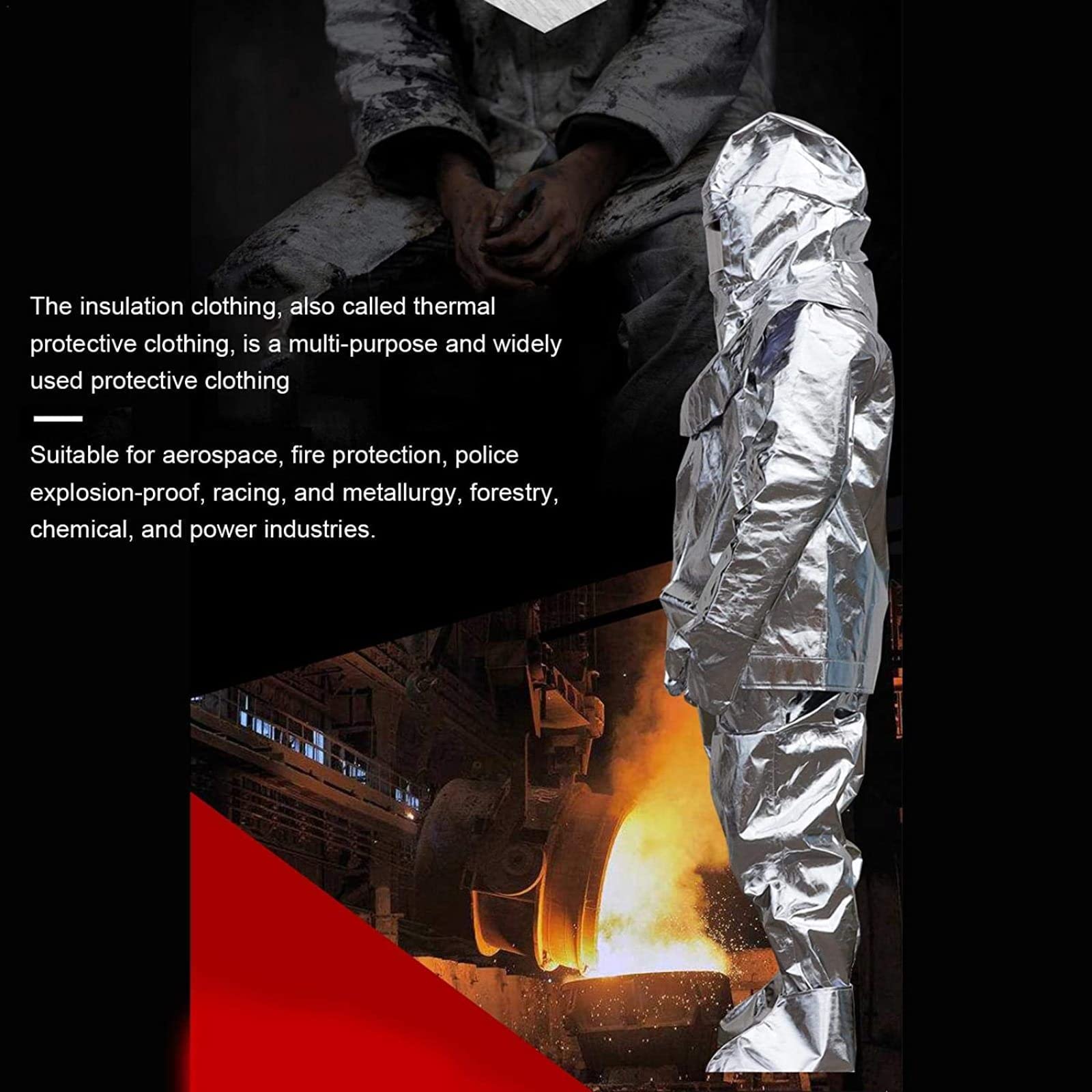 Ropa Ignífuga Uniforme Bombero Traje Ropa Ignífugo Papel Aluminio Para Plantas Químicas Y Contra Incendios,500°-170-180cm