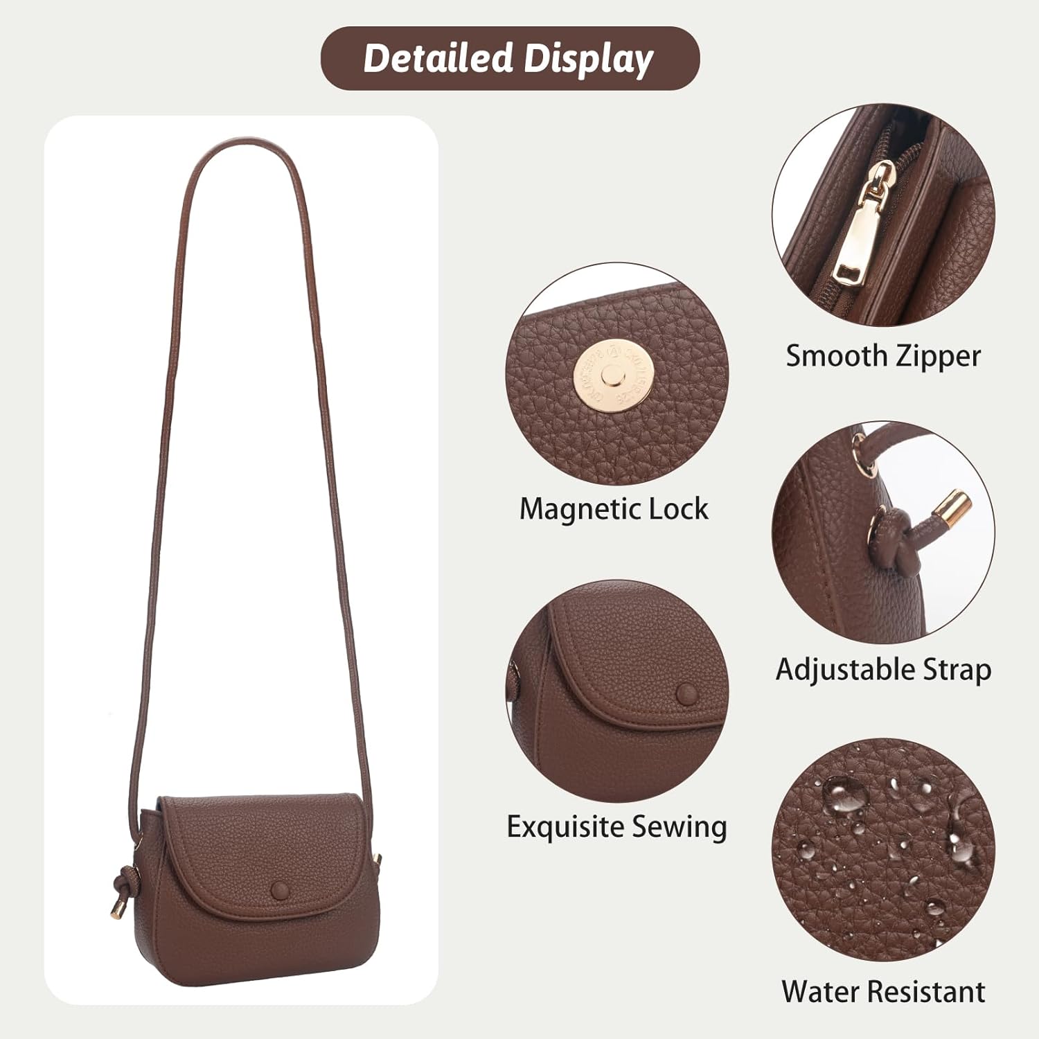 Leather Crossbody Purses for Women, Everyday Saddle Bag with Zipper & Magnetic, Trendy Handbag for Work Daily Use | Easy to Clean, Water Resistant