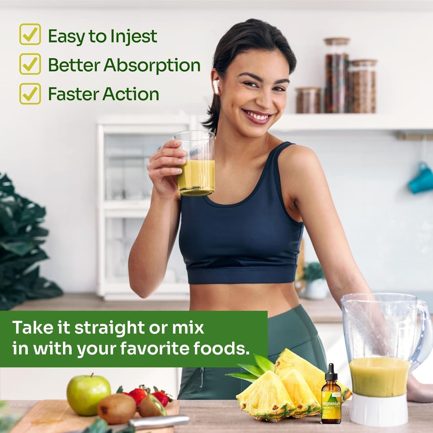 Magnesium Drops - Citrate + Glycinate + L-Threonate - Pineapple Flavor - with B6, D & C - Kid-Friendly Magnesium Liquid Drops 2 fl oz - Image 7